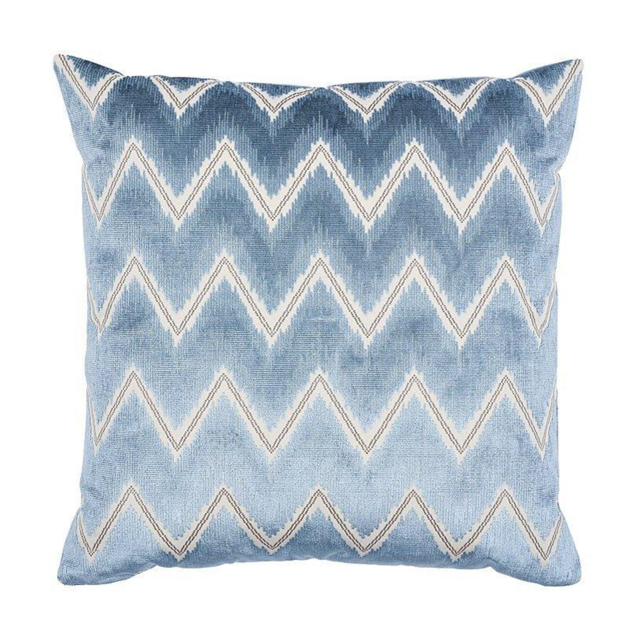 Blue and White Chevron Velvet Throw Pillow 20x20 Inches - Soft Decorative Cushion for Sofa, Bed, Living Room & Home Decor