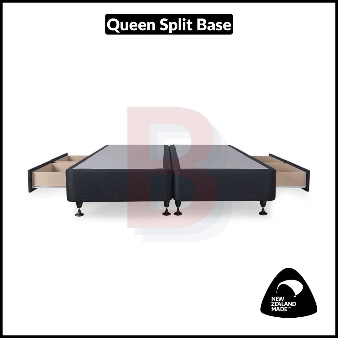 Queen Size Split Drawer Bed Base with Standard Drawers - NZ Made for Bedroom Storage & Space Saving Solutions