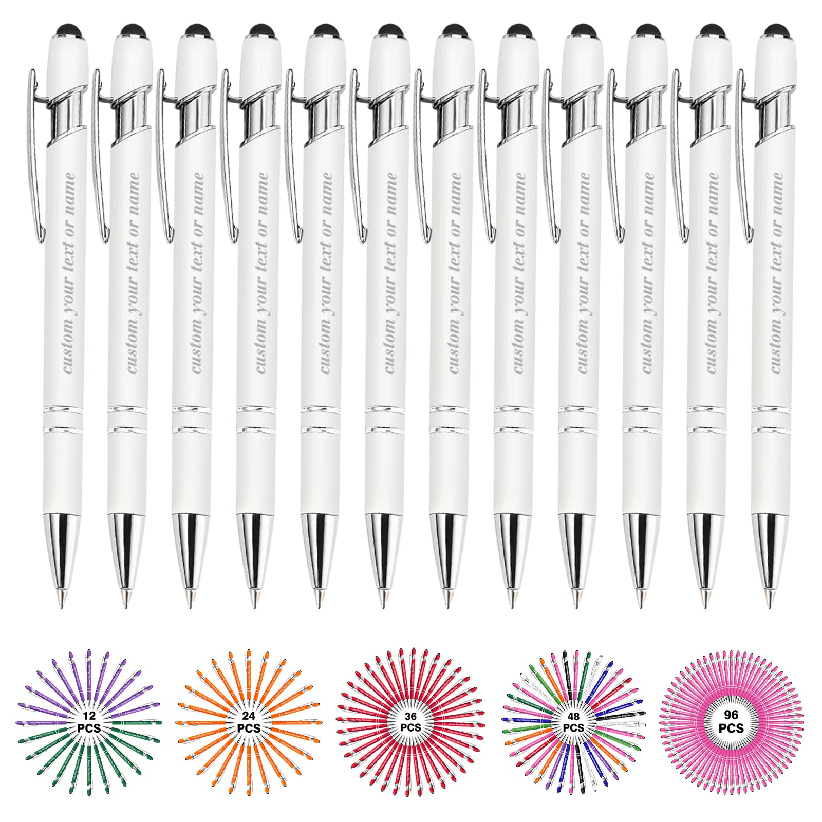 Custom Engraved Pens Bulk - Personalized Name Pens Set with Logo, Text, or Design - 12pc Ballpoint Stylus Pens for Business, Graduation, Birthday Gifts - Perfect for Corporate Events, School Supplies & Promotional Giveaways