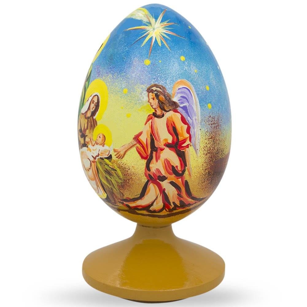 BestPysanky Nativity Scene with Angel - Hand-Painted Wooden Egg Figurine 4.75 Inches - Perfect Christmas Decoration, Gift & Home Décor