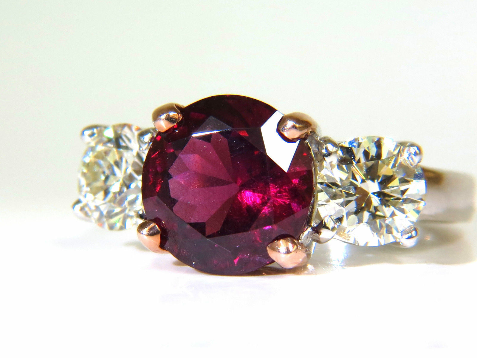 7.33CT Natural Vivid Red Rubellite Diamonds Ring - Classic Three Stone 14K Gold Engagement Ring for Women, Perfect for Valentine's Day, Anniversary & Proposal Gifts