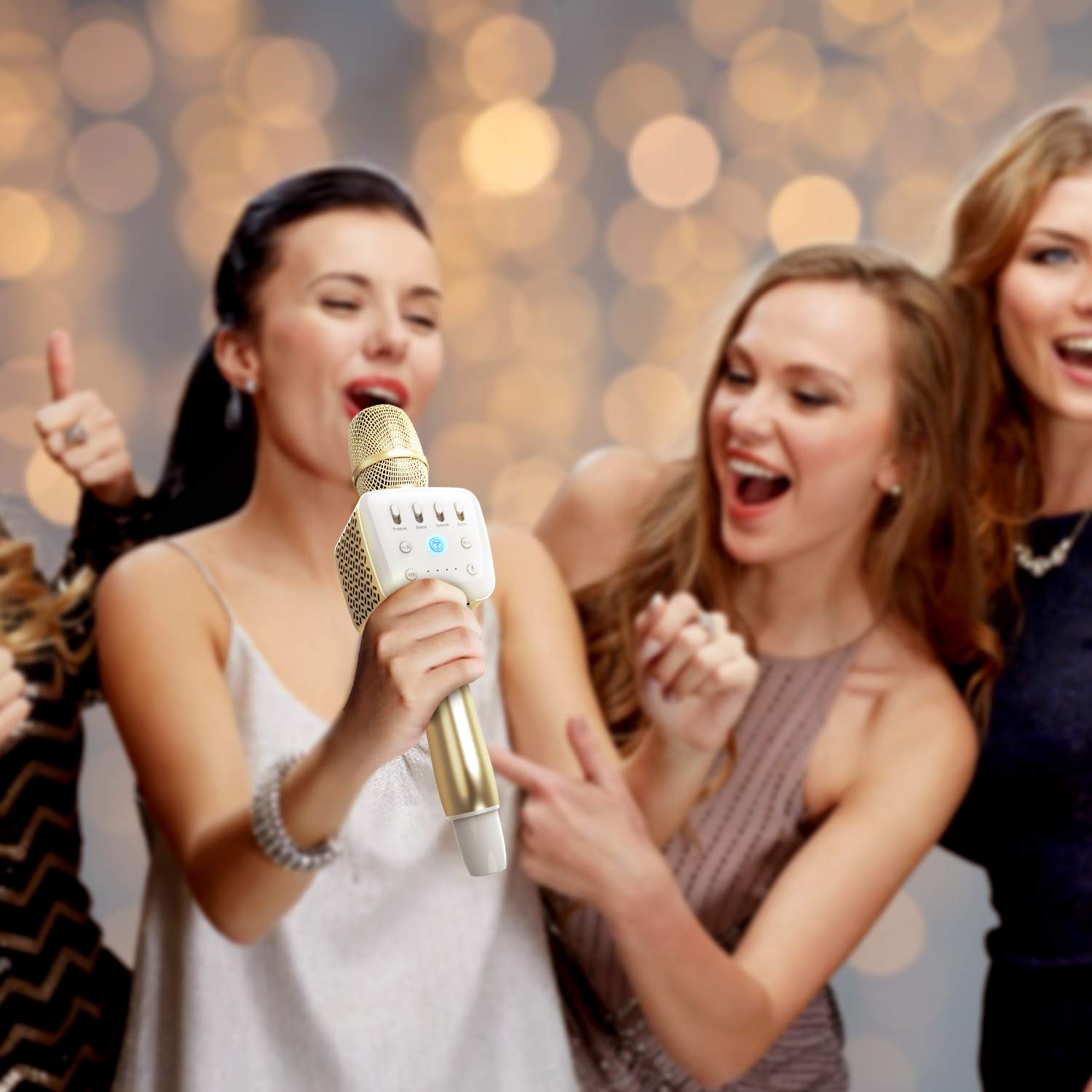 TOSING V2 Wireless Bluetooth Karaoke Microphone - 10W Loud Volume, Enhanced Bass, 3-in-1 Portable Handheld Speaker Mic for iPhone Android iPad PC (Gold) - Perfect for Home Karaoke, Parties & Travel Entertainment