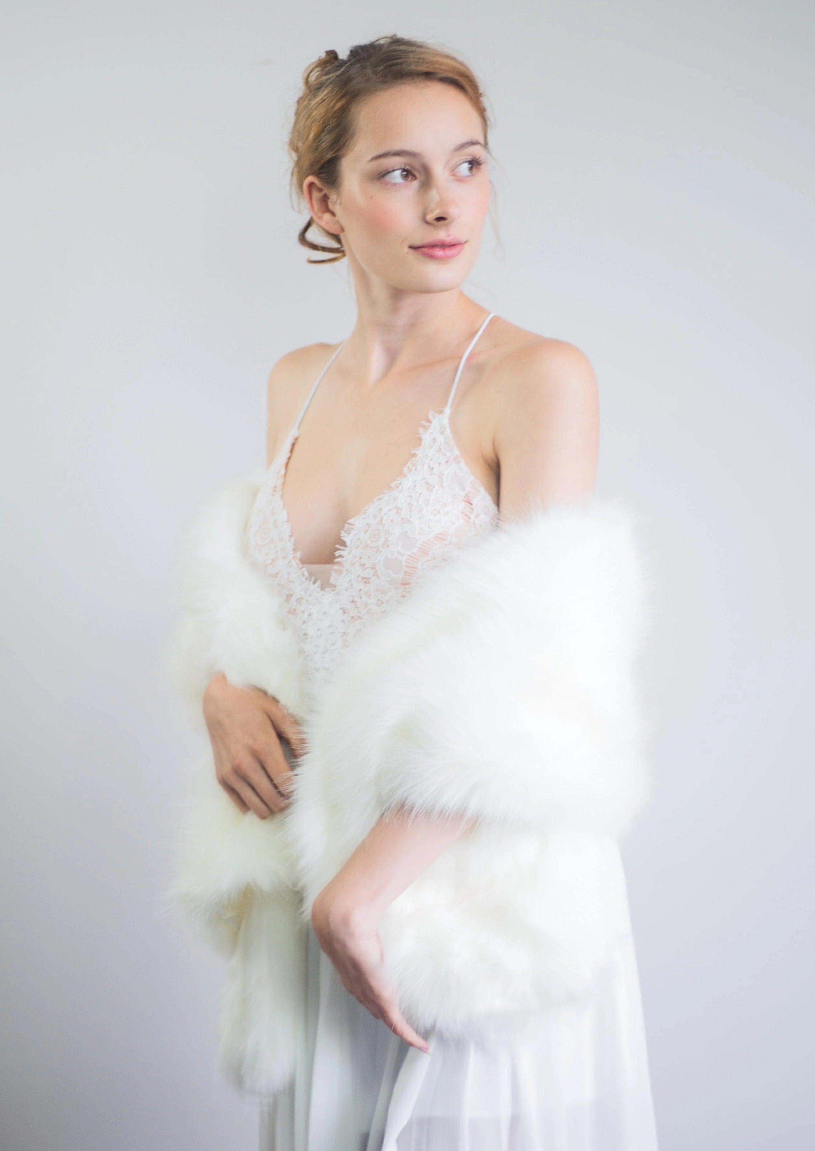 Ivory White Fur Shawl - Elegant Winter Wrap for Women (Lilian Ivy03) | Perfect for Parties, Weddings & Cold Weather Fashion