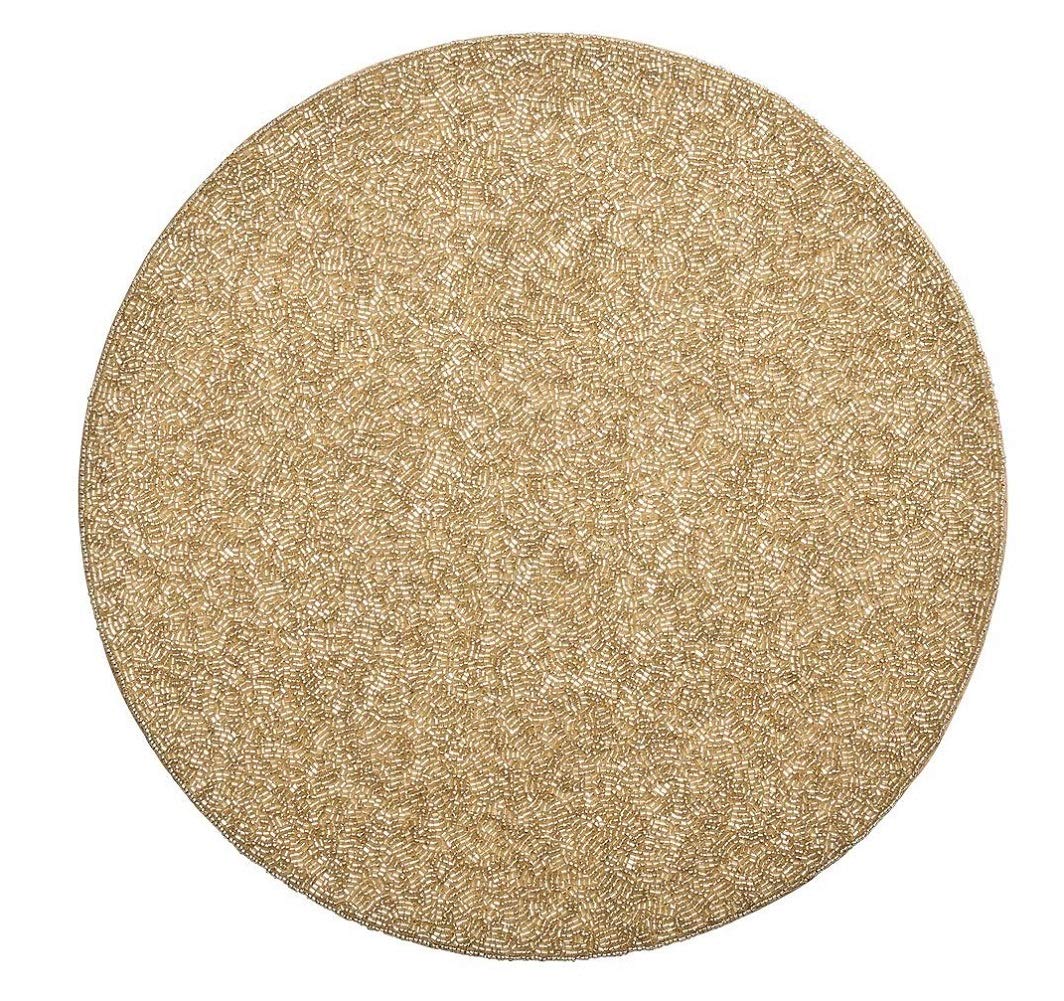 Kim Seybert Vermicelli Champagne Placemats - Set of 4 Elegant Round Table Mats for Fine Dining, Dinner Parties & Holiday Entertaining