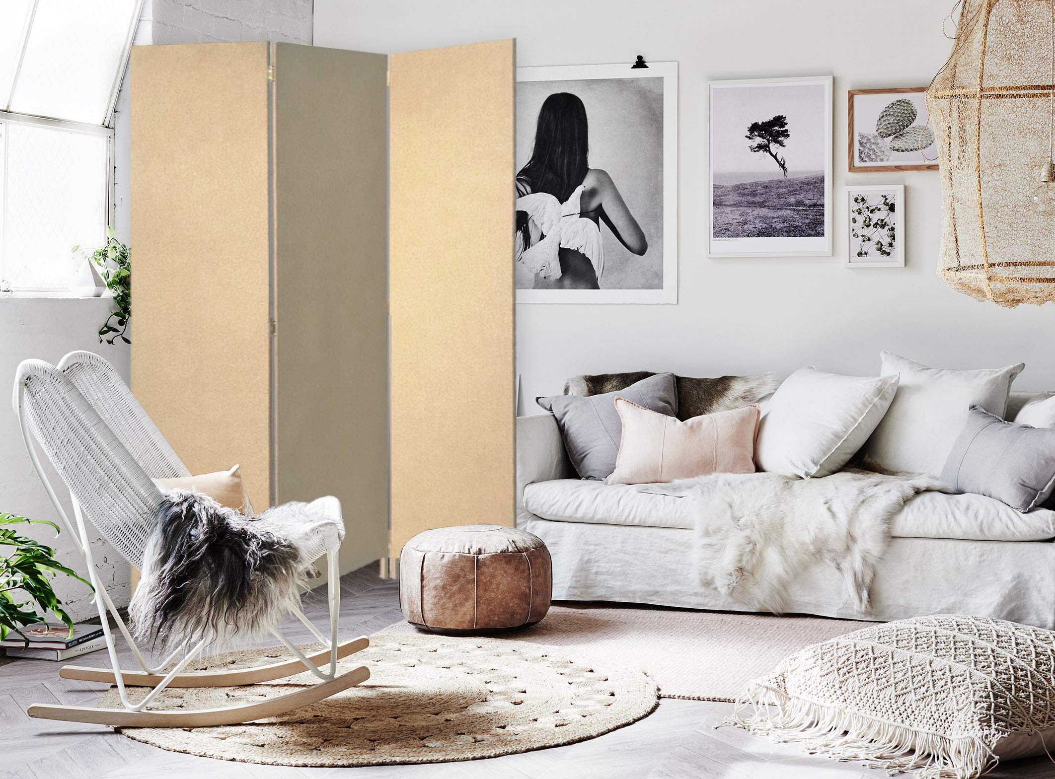 Stylish Beige Screen Gems Room Divider - Foldable Privacy Partition for Home Office, Bedroom & Living Space