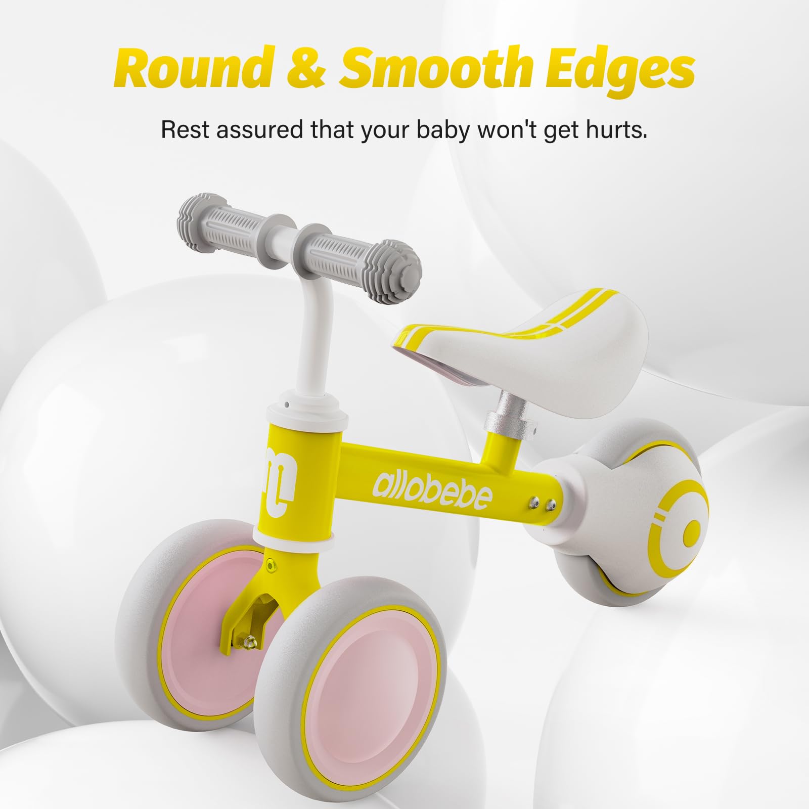 Allobebe Baby Balance Bike for Toddlers 12-36 Months - Adjustable Seat, Silent 3-Wheels Training Bike for 1 Year Old Girls & Boys - Perfect First Birthday Gift to Help Babies Learn Standing & Walking - Indoor & Outdoor Play, Park Rides, Backyard Fun