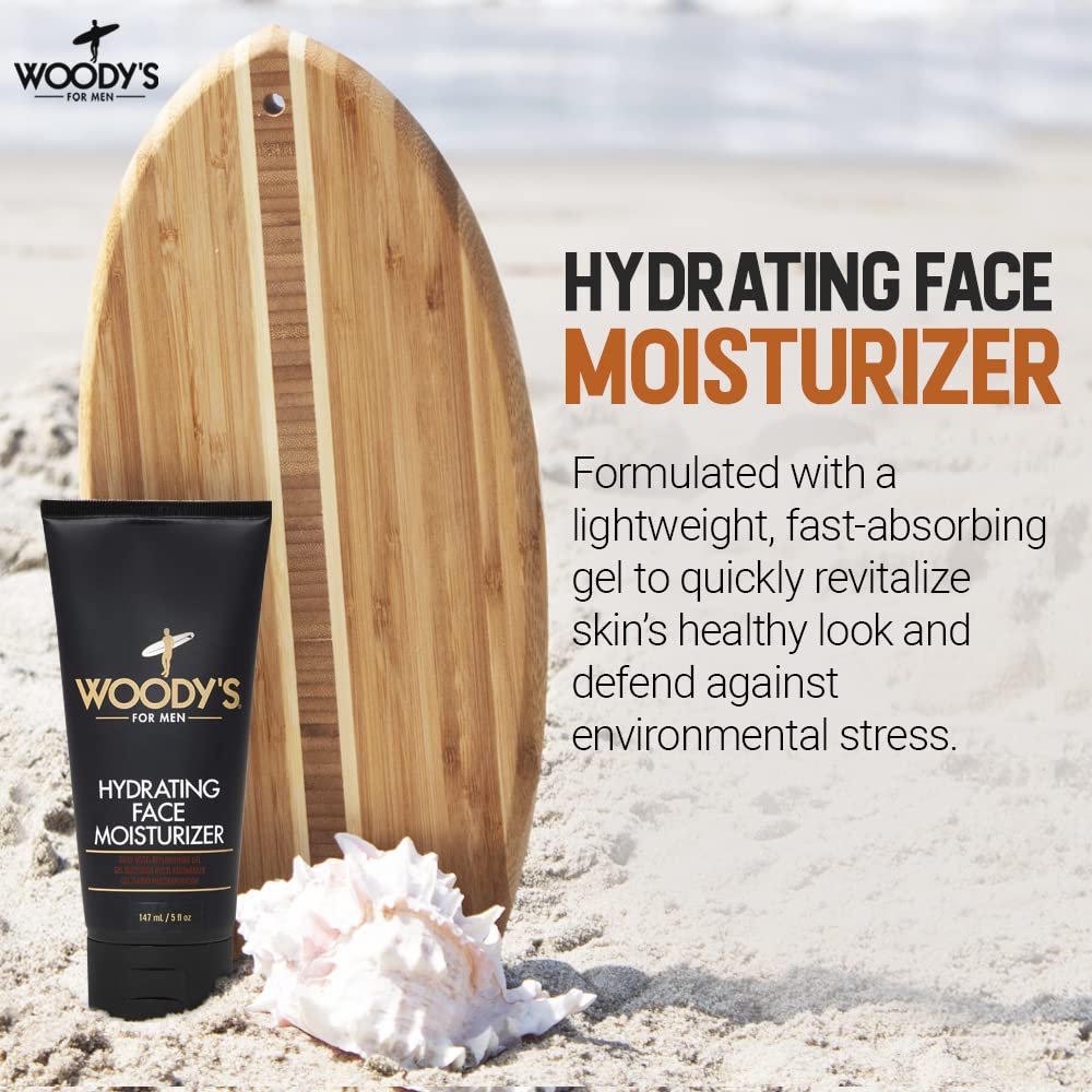 Woody's Men's Face Moisturizer with Menthol - Hydrating Daily Facial Lotion for Dry Skin & Anti-Aging | 5 fl oz | Perfect for Morning Skincare Routine & Post-Shave Soothing