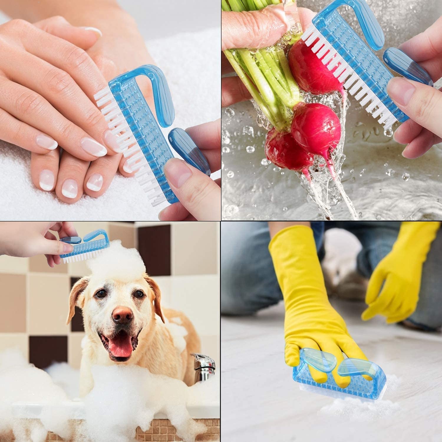 SIYAA Handle Grip Nail Brush - 4 Pack Multicolor Nail & Toe Cleaning Brushes for Men & Women - Pedicure Scrubber Tool Kit for Home, Salon & Travel Use