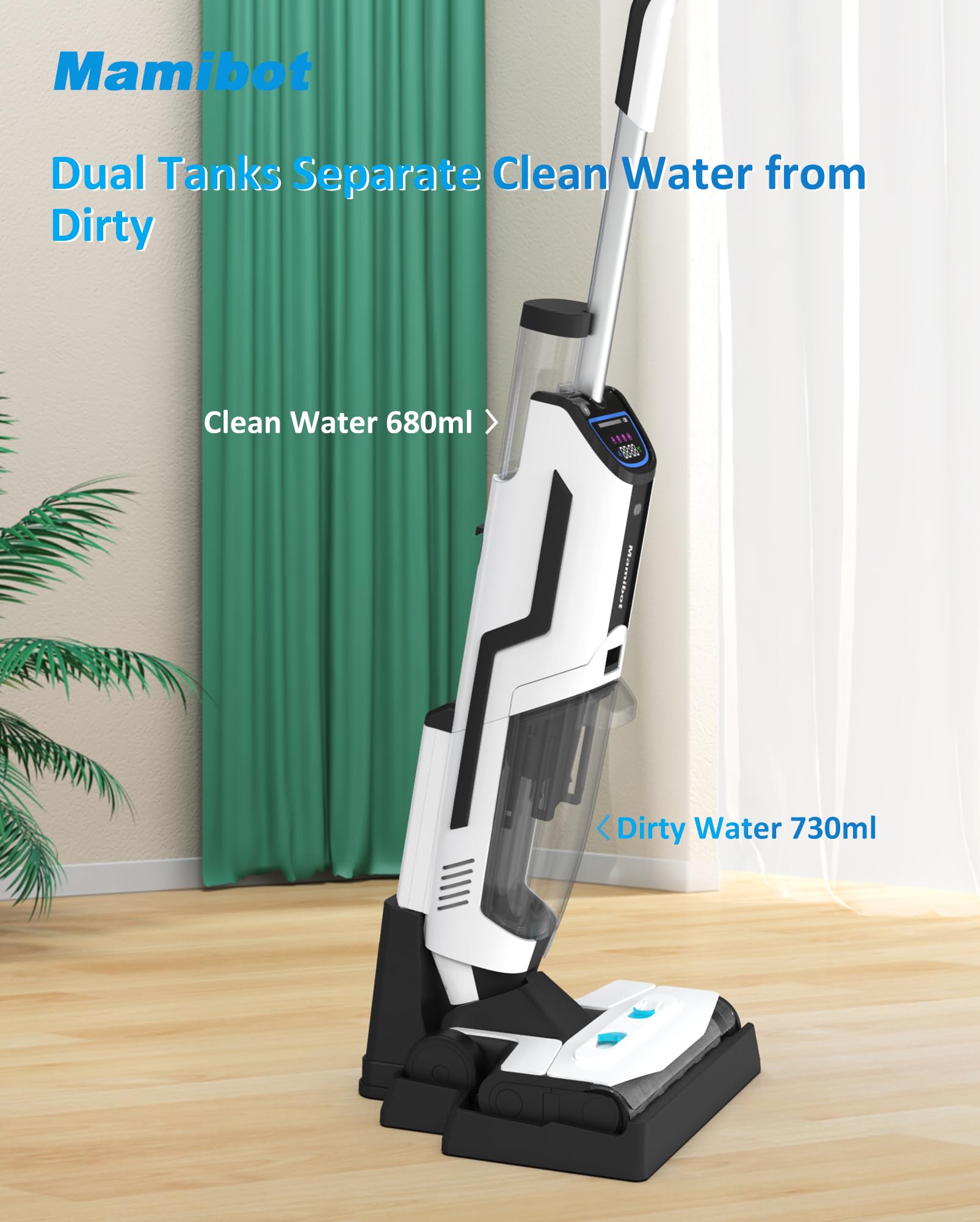 Mamibot Cordless Wet Dry Vacuum Cleaner & Mop Combo - Smart Self-Cleaning Robot with LED Display for Hardwood Floors & Multi-Surfaces | Ideal for Pet Hair, Sticky Messes & Daily Home Cleaning