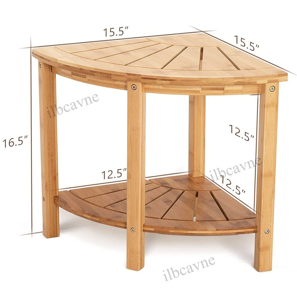 Waterproof Bamboo Shower Bench with Storage Shelf - 2-Tier Wooden Corner Stool for Bathroom, Spa & Sauna | Space-Saving Shower Seat with Storage | Perfect for Small Bathrooms, Relaxing Showers & Steam Rooms (1 Piece)