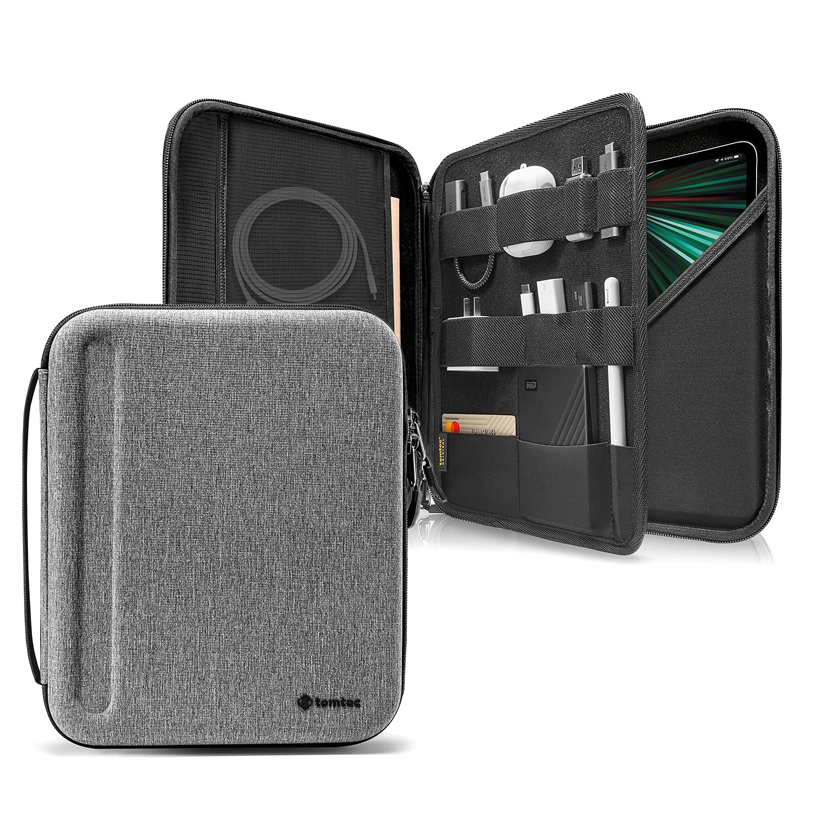 tomtoc Protective Sleeve Case for iPad Pro 12.9-inch (2020-2022) & Surface Pro 12.3 - Water-Resistant Portfolio with Accessories Pocket for Apple Pencil, Magic Keyboard, Charger & Cables - Perfect for Travel, Office & School Use