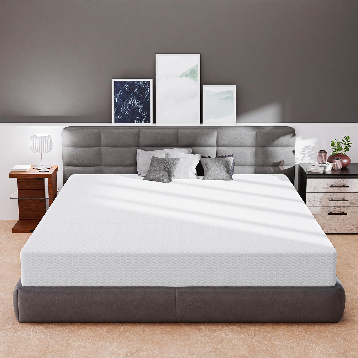 FDW 5/6/8/10/12 Inch Green Tea Memory Foam Mattress with Cooling Gel - Medium Firm CertiPUR-US Certified Bed-in-a-Box for Pressure Relief & Temperature Regulation - Perfect for Hot Sleepers, Back Pain Relief & Guest Rooms (White)