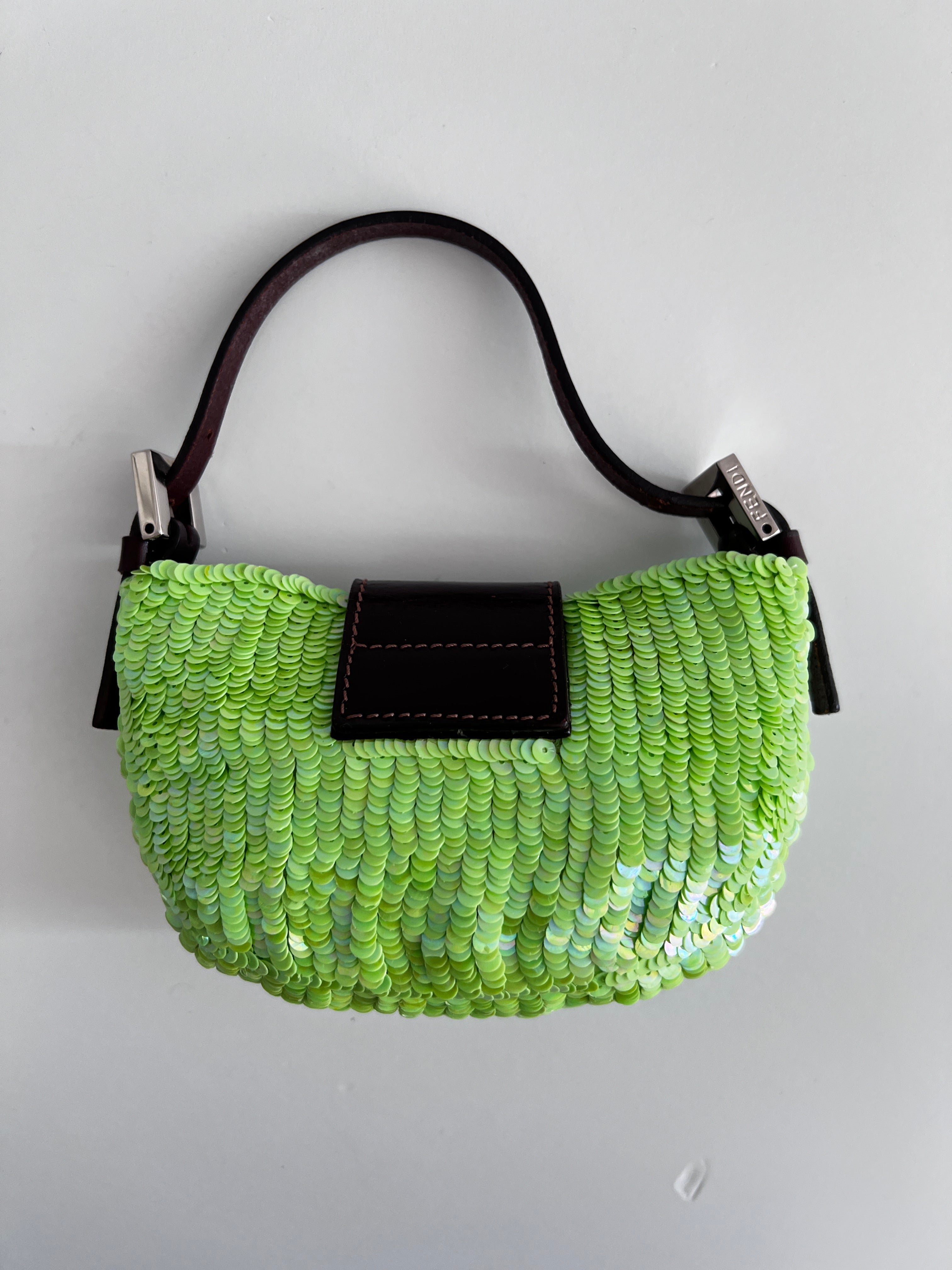 Vintage Neon Green Small Sequin Croissant Bag - Stylish Crossbody Purse for Women, Perfect for Parties, Night Out & Special Occasions