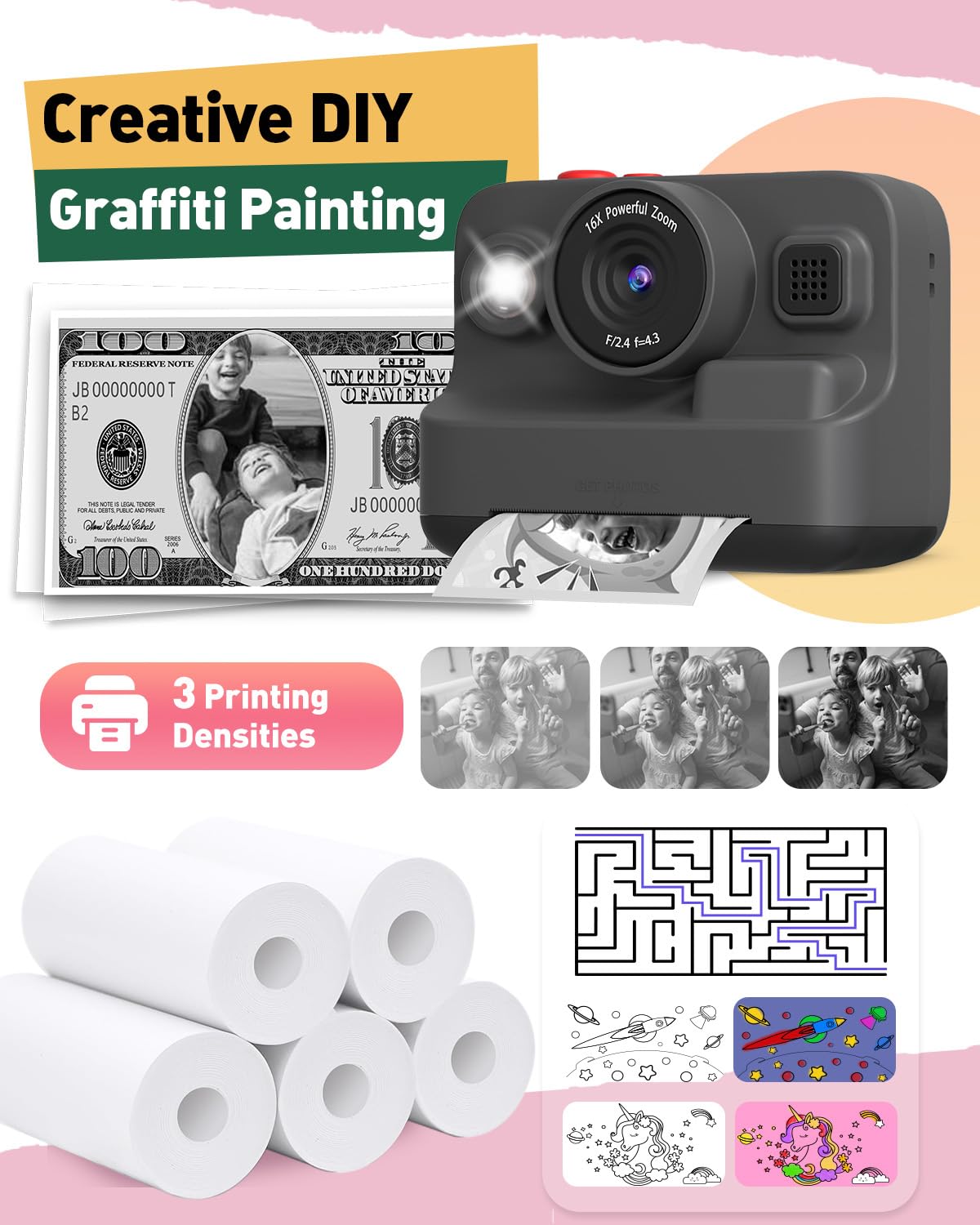 10 Rolls Kids Instant Camera Print Paper - BPA Free Thermal Photo Printer Paper Refills, Compatible with Most Instant Cameras for Kids - Perfect for Birthday Parties, School Events & Family Memories