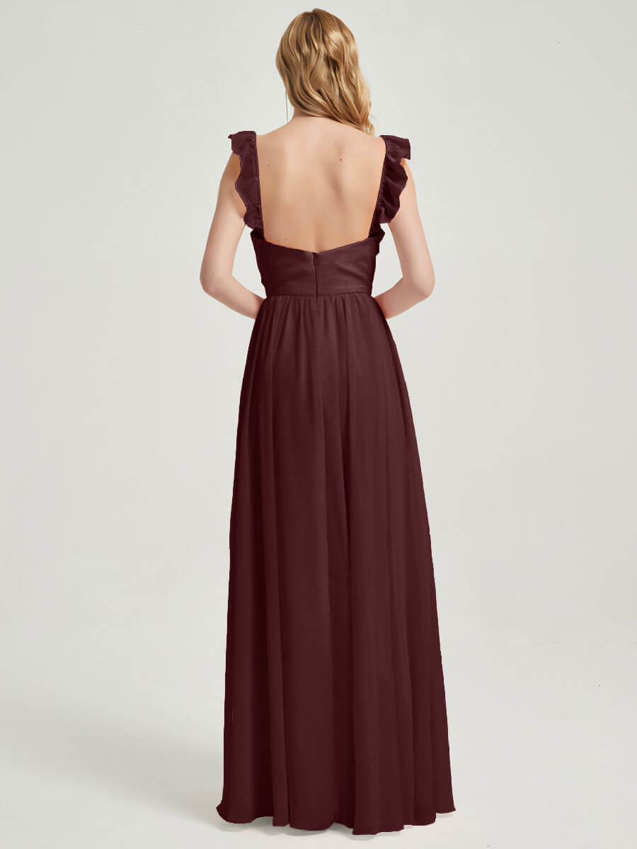 Elegant Cabernet 3-in-1 Convertible Chiffon Bridesmaid Dress with Detachable Straps - Perfect for Weddings, Proms & Formal Events