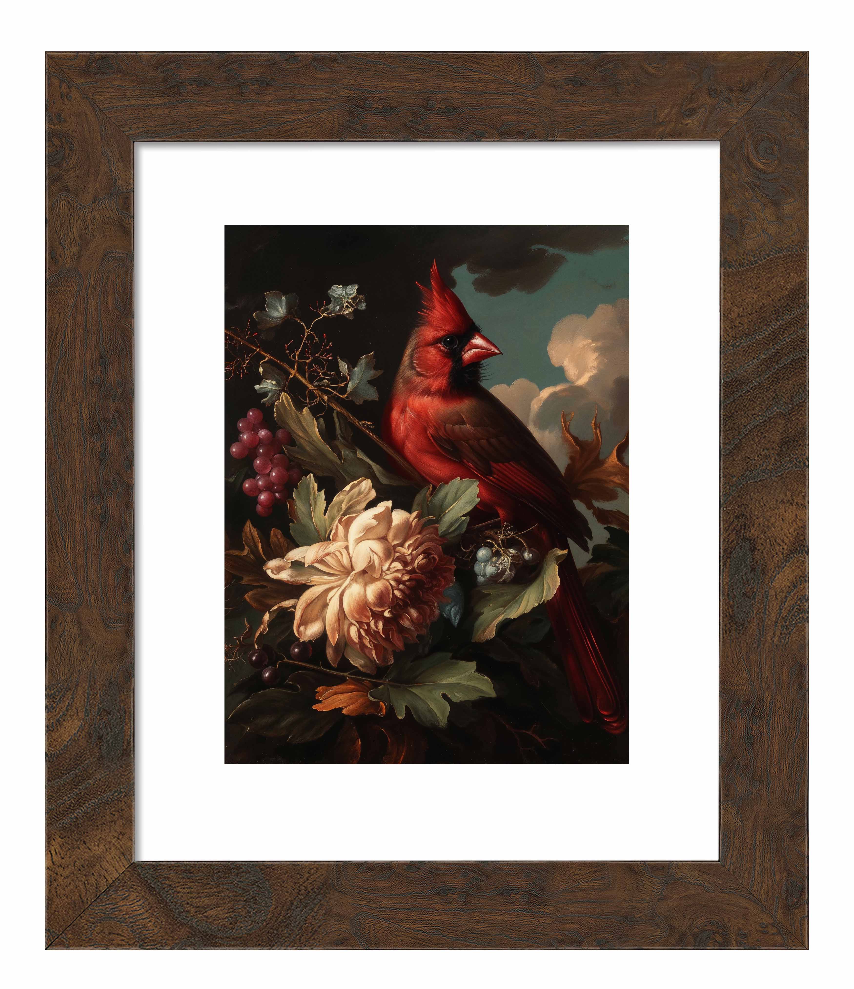 Cardinal Amongst Blooms Art Print - Vibrant Red Bird Wall Decor for Home, Office & Gifts | Nature-Inspired Painting for Living Room, Bedroom & Study