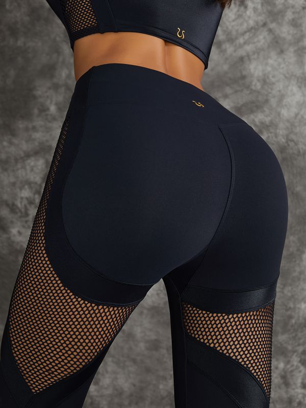ZASUWA Women's High Waist Tummy Control Leggings with Thumbholes - PU Leather & Mesh Yoga Pants for Workout, Running & Gym