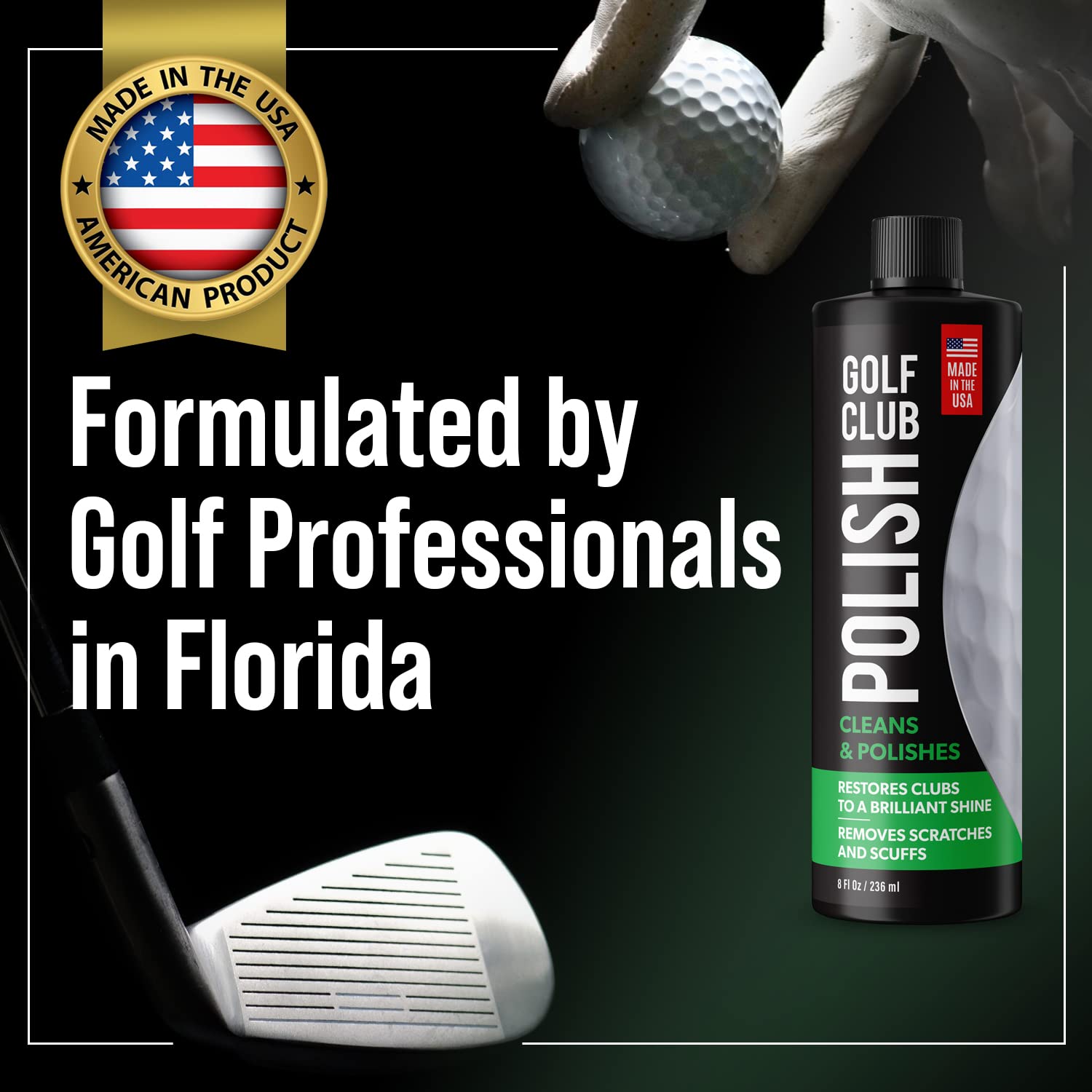 Premium Golf Club Polish & Cleaner Kit – Made in USA, Instant Scratch Remover & Metal Polish Compound (8 oz) – Essential Golf Accessories for Club Maintenance & Shine – Perfect for Home Practice, Course Play & Tournament Preparation