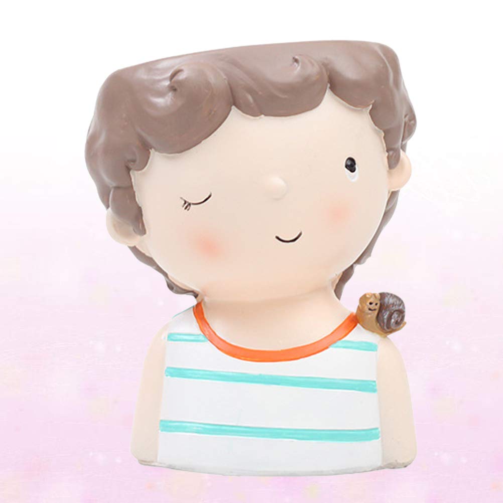 Cute Cartoon Snail Boy Resin Succulent Planter Pot - Small Bonsai Container for Plants, Home & Office Desk Decor, Gift Idea for Plant Lovers