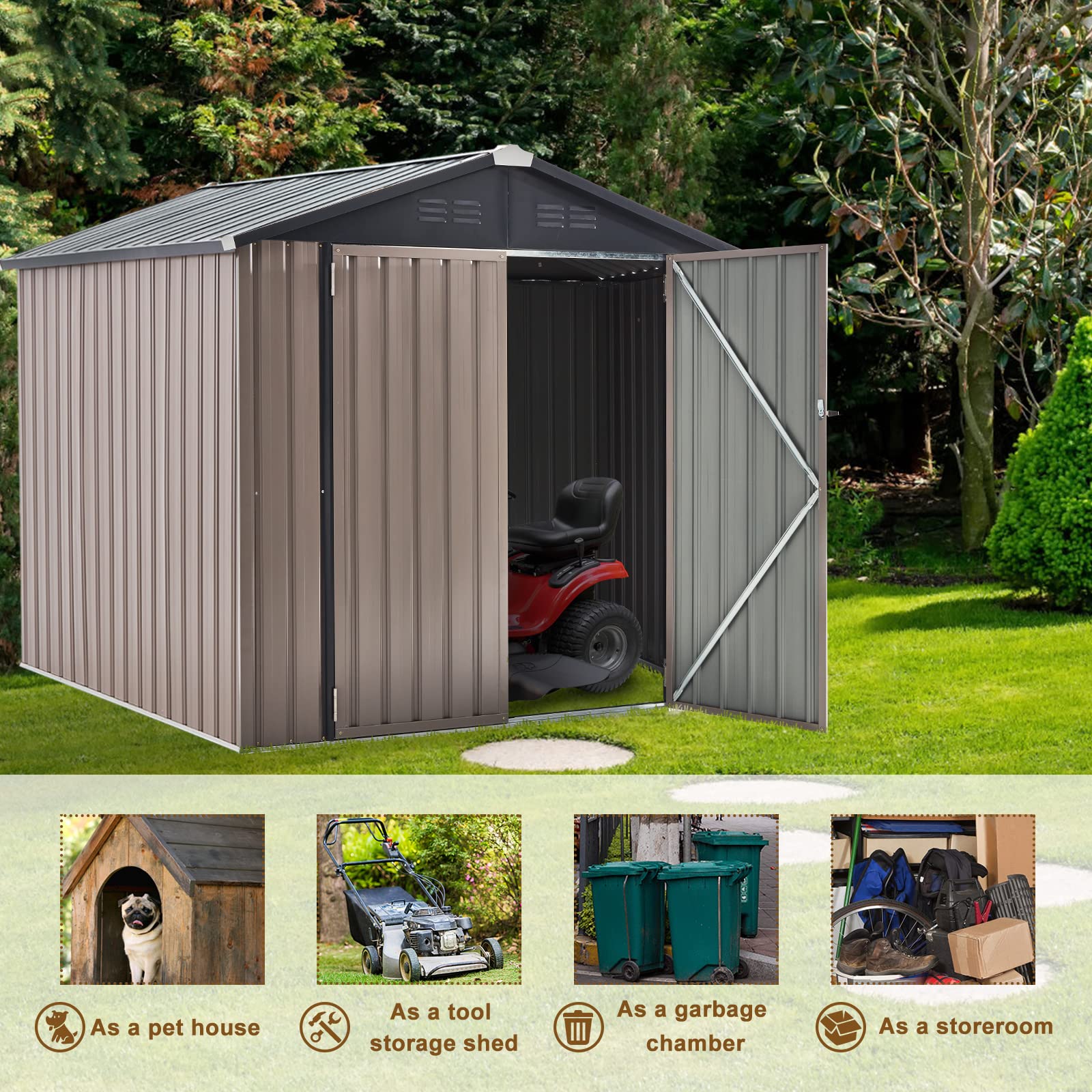 U-MAX 6x6 Galvanized Metal Storage Shed Kit - Durable Outdoor Utility Shed for Backyard, Garden, Patio & Lawn | Weather-Resistant Small Outdoor Storage Solution for Tools, Equipment & Seasonal Items