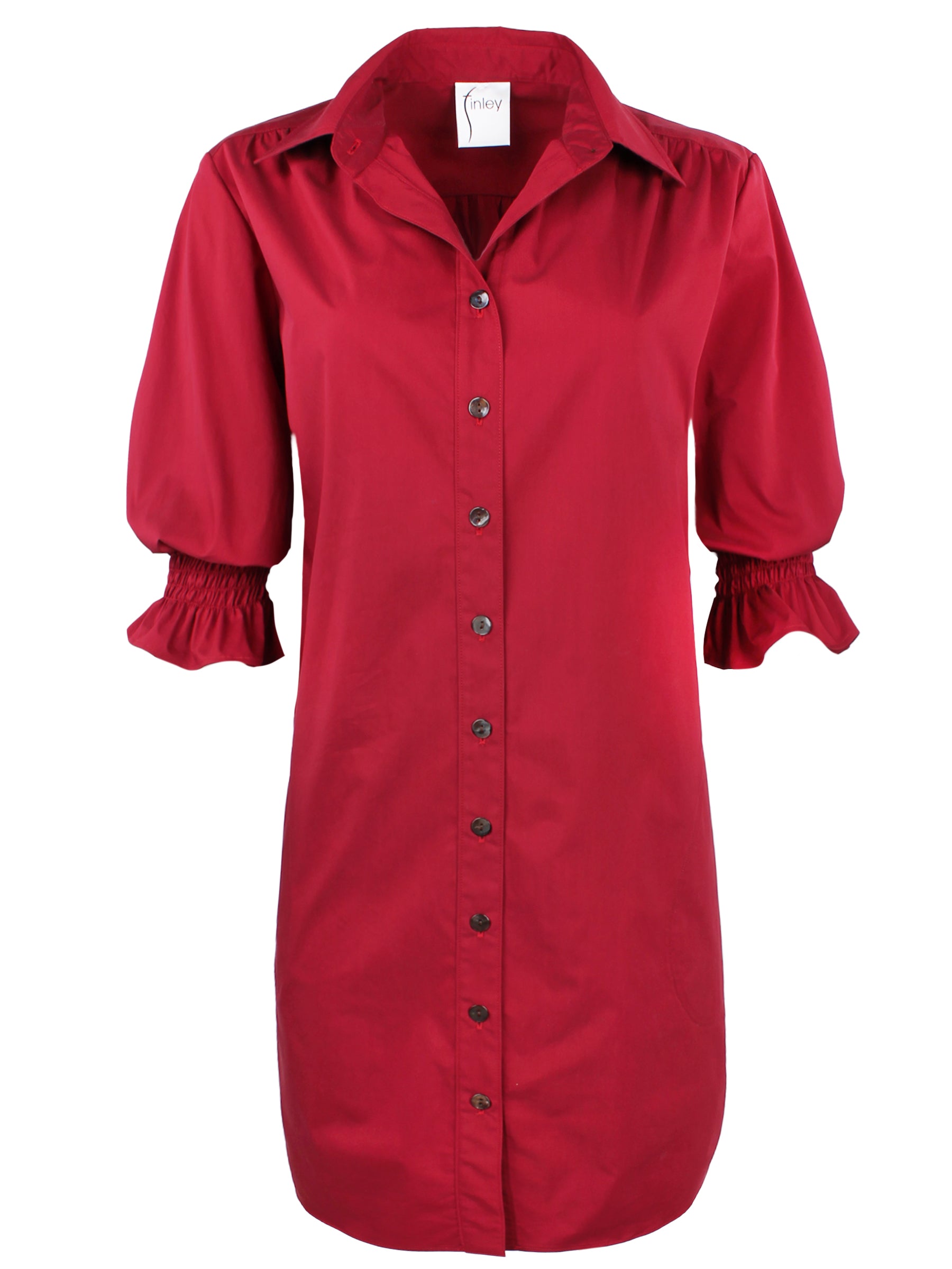 Miller Puff Sleeve Shirt Dress in Weathercloth Red - Stylish Women's Casual Wear for Office, Date Night & Spring Outfits