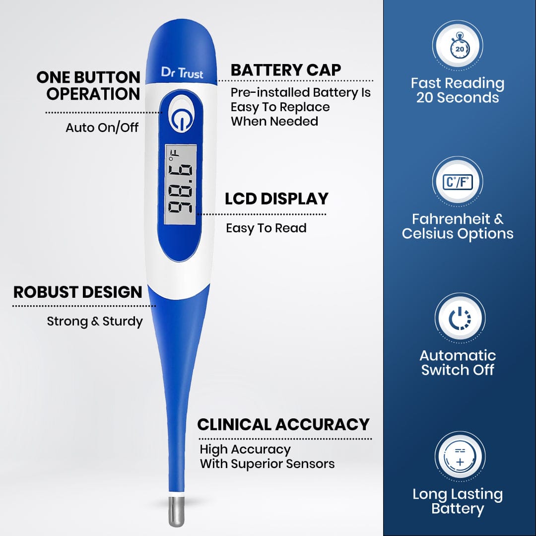 Dr Trust USA Instascan® Flexible Tip Digital Thermometer - Fast & Accurate Fever Measurement for Babies, Kids & Adults - Waterproof Oral, Rectal & Underarm Use - Perfect for Home, Travel & Medical Use