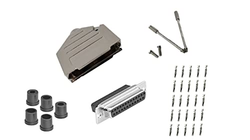 Premium DB25 Female Crimp Kit - No Ear, Full Profile, Deluxe Metal Hood Connector for Industrial Equipment & Network Cables (Great for Server Racks, Data Centers & Audio/Video Installations)