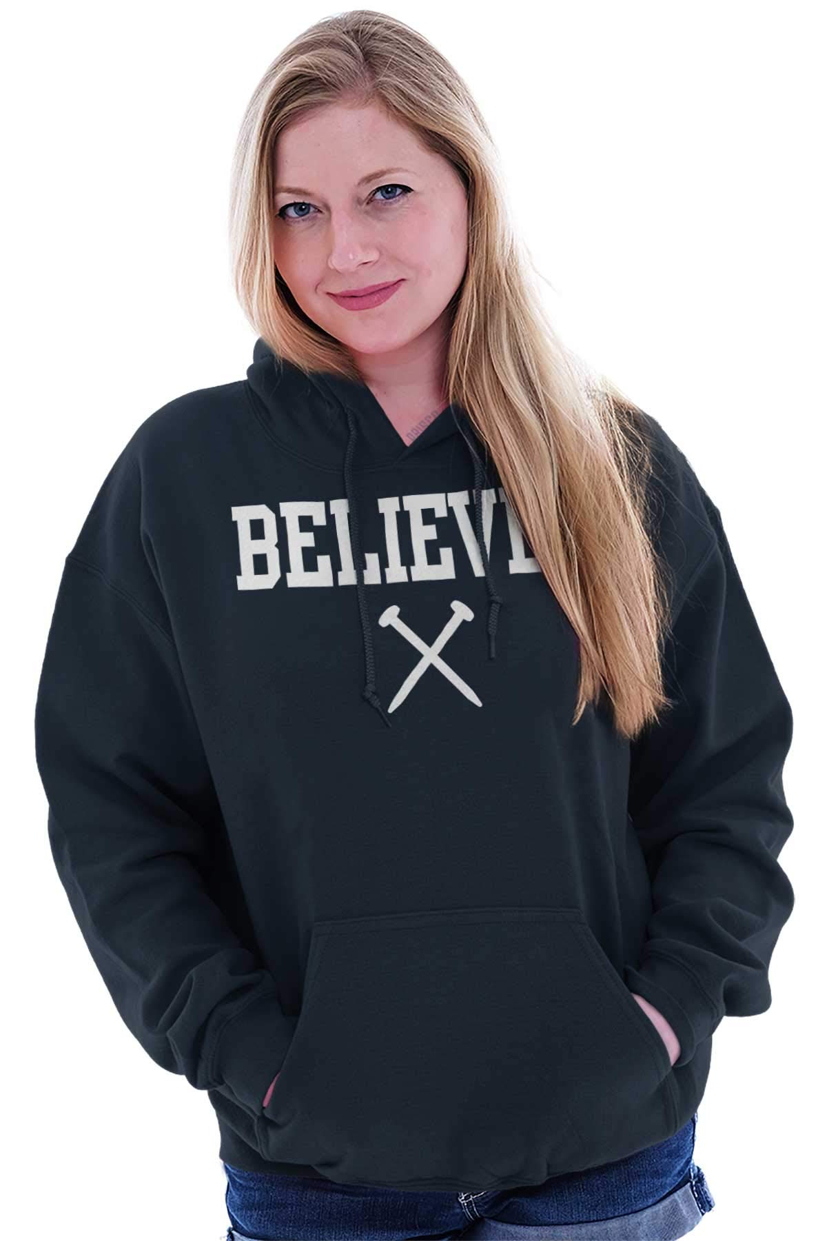 Classic Teaze Believer Nails Cross Christian Hoodie Sweatshirt for Women & Men - Religious Apparel for Church, Bible Study & Everyday Faith Wear
