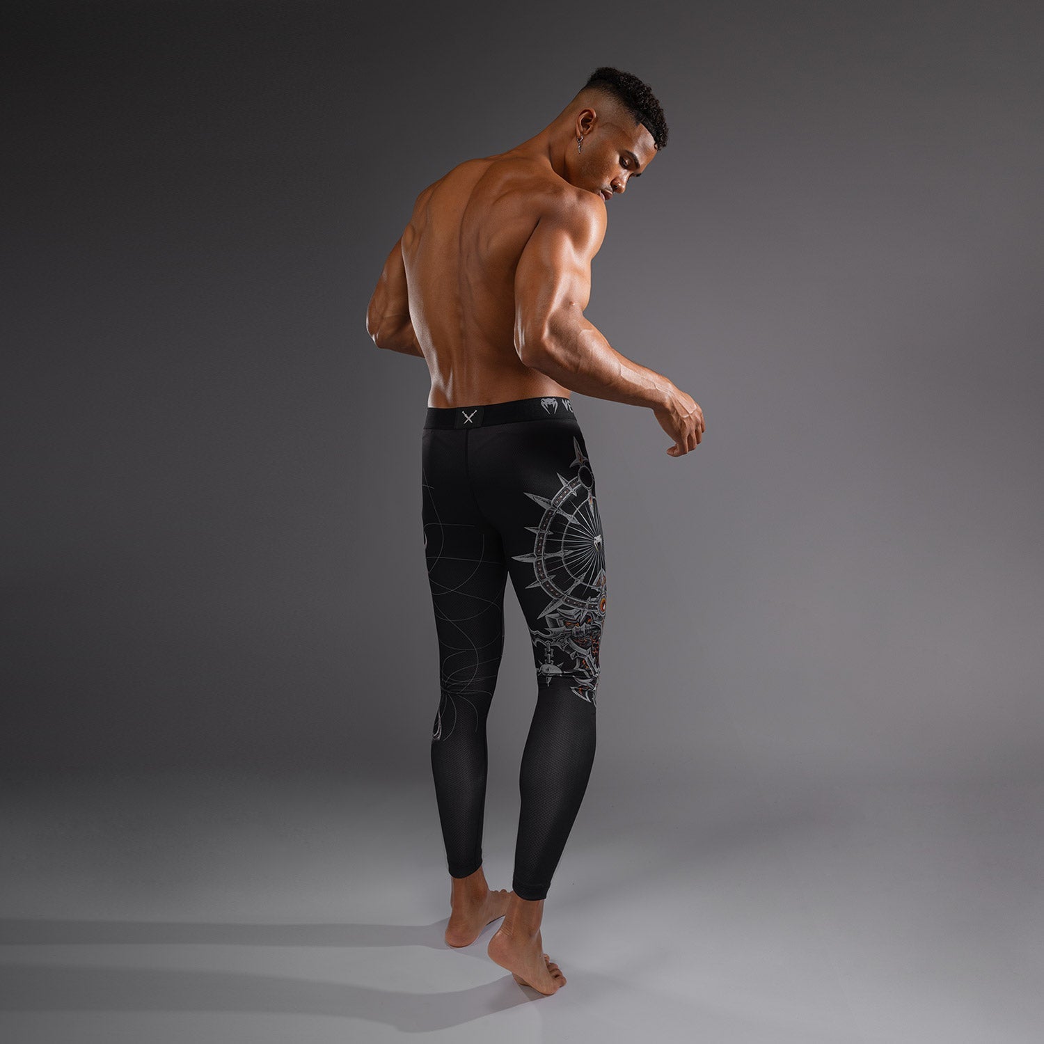 Venum Gladiator 5.0 Men's MMA Spats - Black/Silver Compression Pants for Training, BJJ & Fitness Workouts
