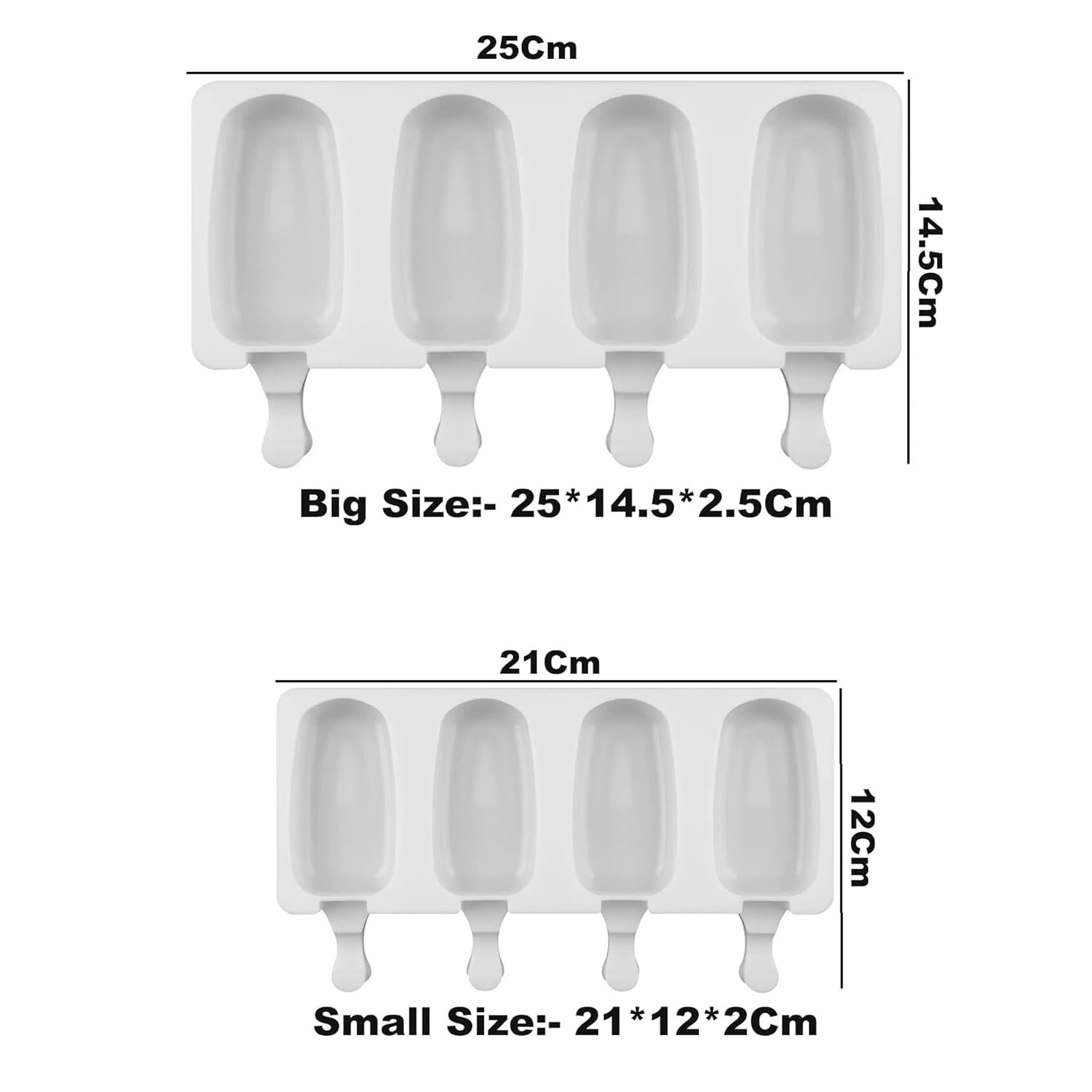 LEGACYCART 4-Cavity Silicone Popsicle Molds Set - Big (25x14.5x2.5cm) & Small (21x12x2cm) Ice Cream Bar Molds for Homemade Cakesicles, Ice Pops, Magnum-Style Treats - Perfect for Summer Parties, Kids Snacks & DIY Desserts