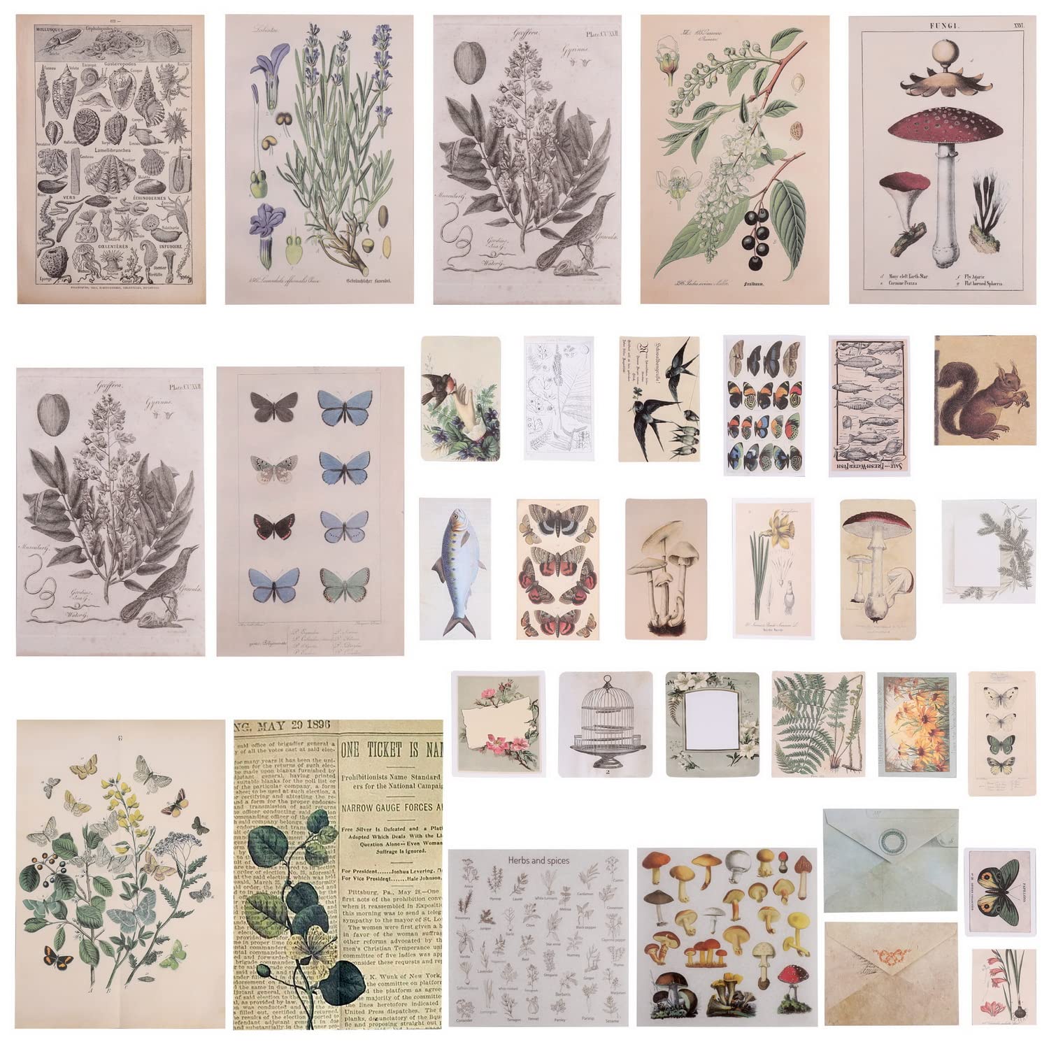 Vintage Scrapbook Stickers Pack - 100pcs DIY Retro Scrapbooking Supplies with Old Book Pages, Posters, Stickers & Envelopes for Journaling, Card Making, Memory Books & Art Crafts
