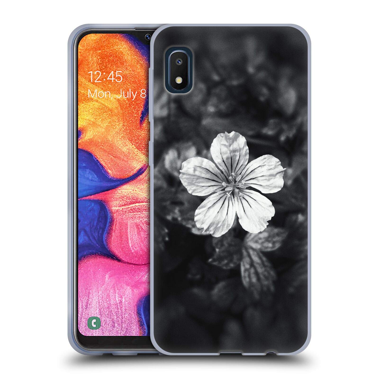 Head Case Designs Samsung Galaxy A10e Case - Officially Licensed PLdesign Soft Gel Cover with Black White Petal Flowers Leaves Pattern, Perfect for Everyday Use and Gift Giving