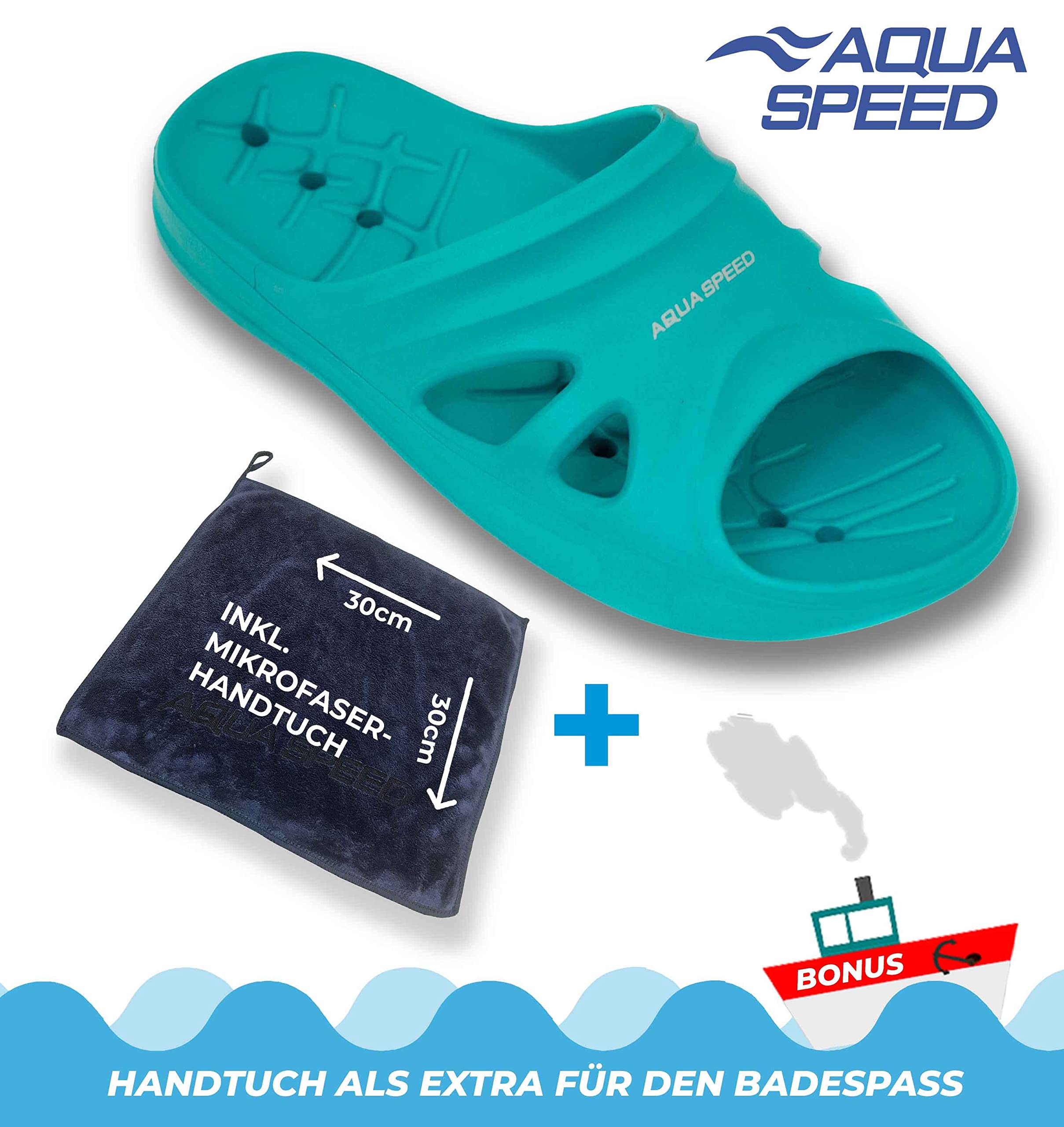 Aqua Speed Shower Slippers with Microfiber Towel Set - Non-Slip Bath & Beach Sandals for Women, Men & Kids - Perfect for Pool, Spa, Gym & Vacation Use