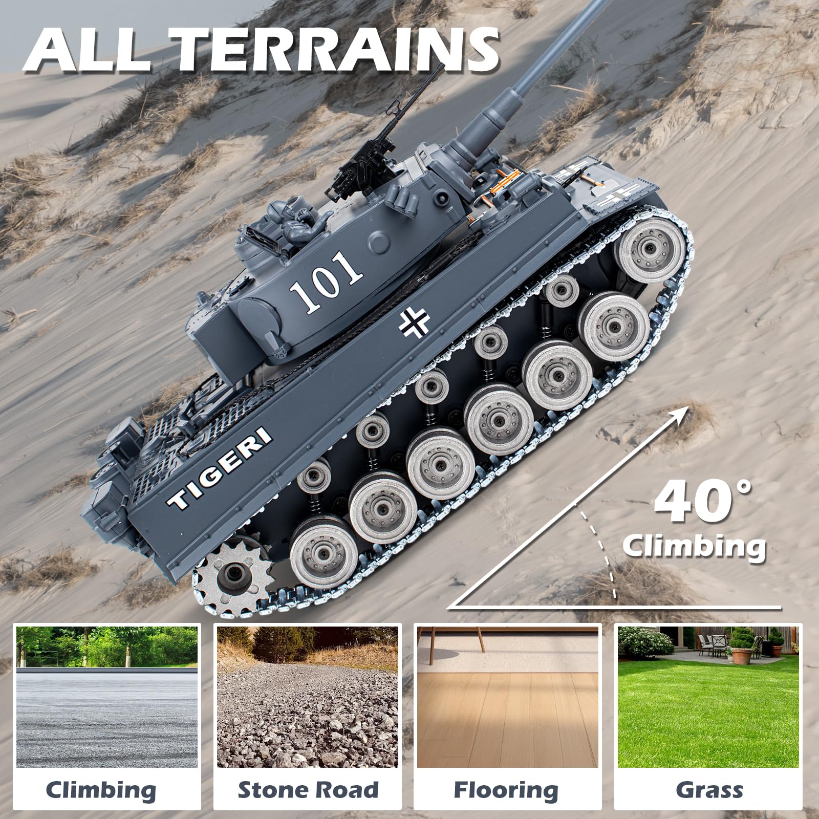 1:18 Scale German Tiger I Alloy Metal RC Tank - 2.4GHz Remote Control Military Model with Realistic Smoke, Sound & Lights | Shoots BBs & Water Bombs | Fun Battle Toy for Adults & Kids | Perfect for Outdoor Play, Backyard Battles & Collectors Display