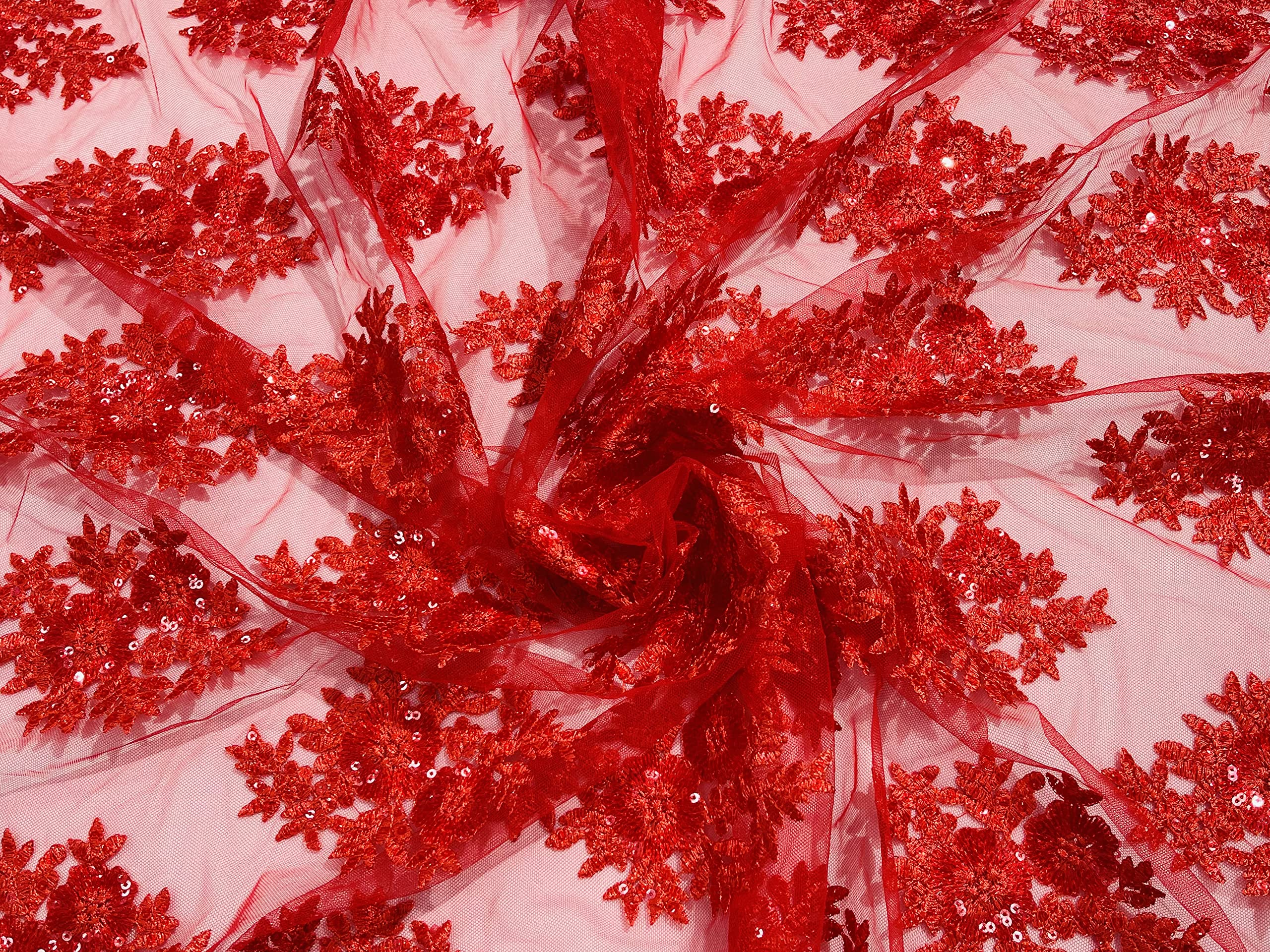 Emma Design Floral Corded Embroidered Fabric with Sequins & Glitter Mesh Lace - 52/54