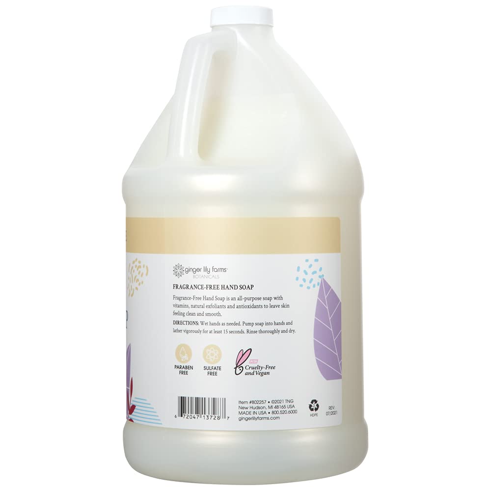 Ginger Lily Farms Botanicals All-Purpose Natural Fragrance-Free Hand Soap Refill - 1 Gallon (128 oz) Bulk Liquid Soap for Home, Kitchen & Commercial Use - Case of 4 - Ideal for Restaurants, Offices & Healthcare Facilities