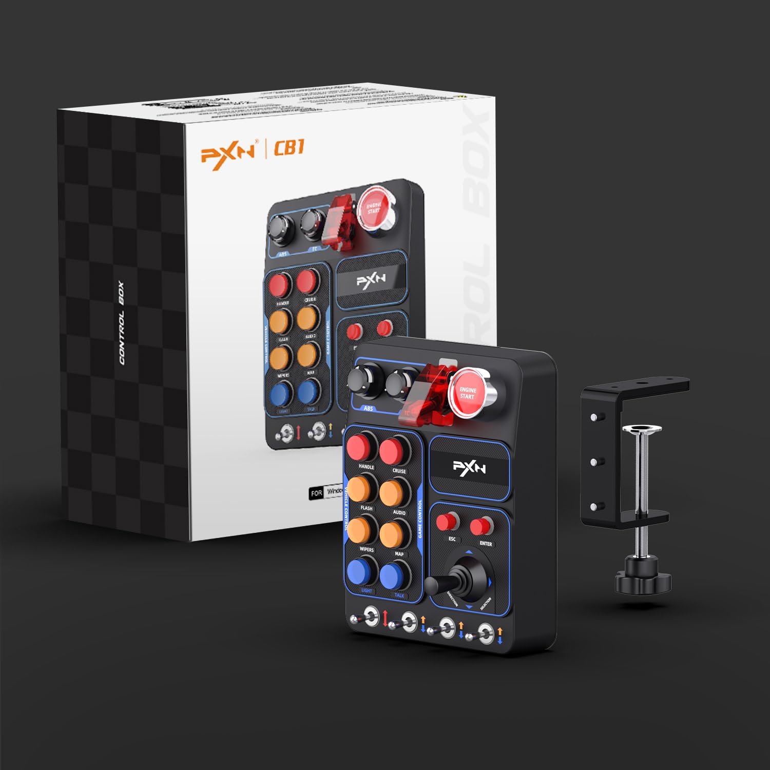PXN Farm Simulation Controller - CB1 Sim Racing Button Box for PC, Compatible with Logitech & Thrustmaster Wheels, Adjustable Clamp & Spinner Knob, APP Control - Perfect for American Truck Simulator & Farming Simulator Gaming (PC Only) - Enhance Your Racing Experience with Realistic Controls