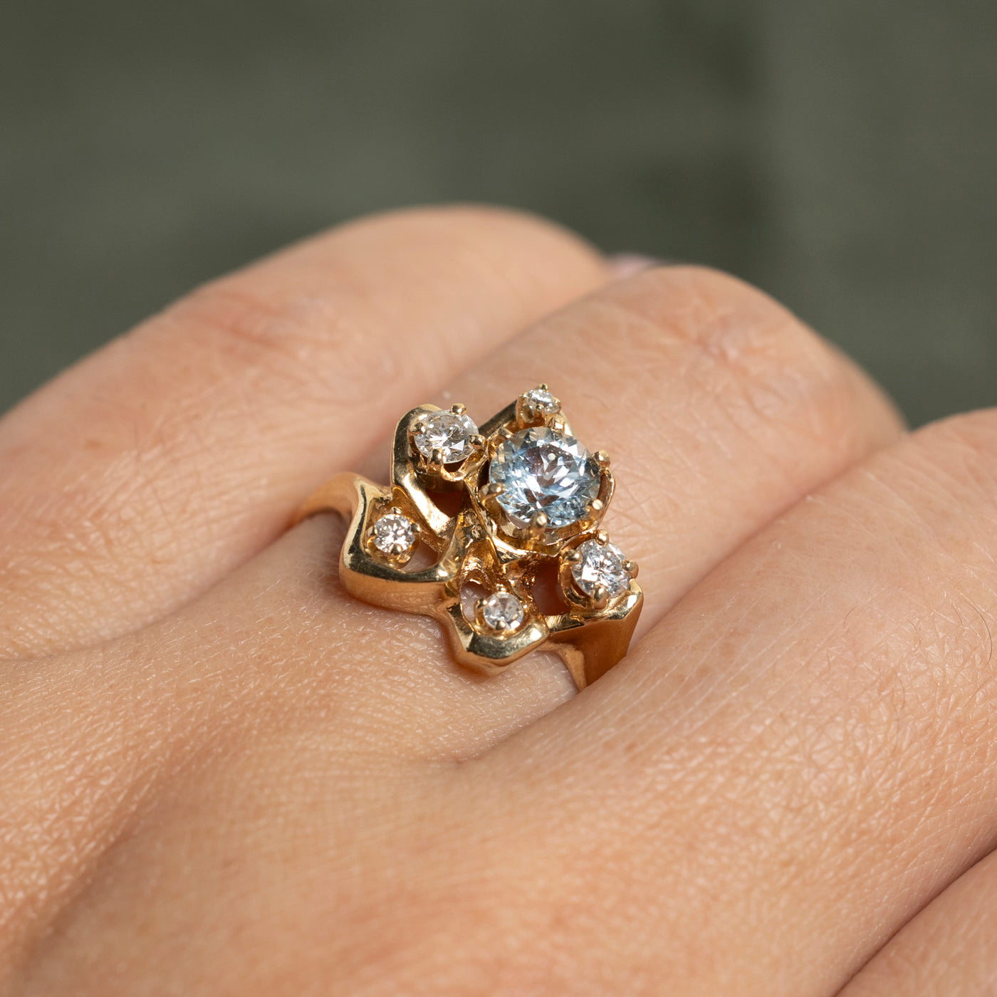 Aquamarine and Diamond Cocktail Ring - 0.50ct Aquamarine & 0.31ctw Diamonds - Size 8 - Elegant Statement Jewelry for Evening Parties & Special Occasions