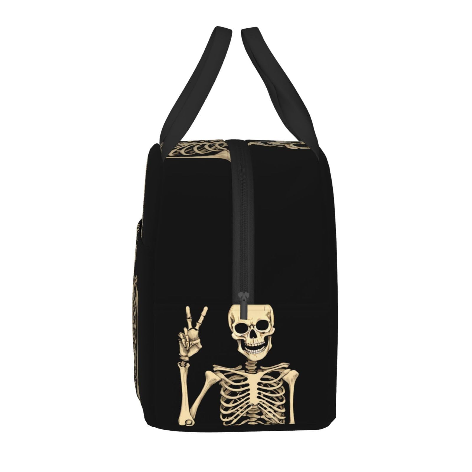 **Insulated Skeleton Bone Lunch Box - Reusable Black Lunch Tote Bag for Men & Women, Perfect for Office, Camping, Hiking, Picnic, Beach & Travel - Ideal for Work, School & Outdoor Adventures**