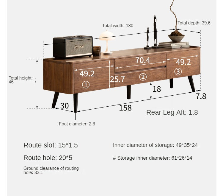 Black Walnut Solid Wood TV Stand - Modern Minimalist Entertainment Center for Living Room, Bedroom & Home Theater