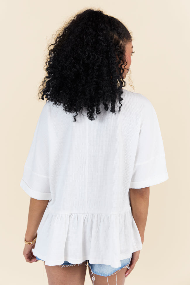 Caught In The Moment Ivory Textured Knit Henley Tee for Women | Soft Casual Long Sleeve Shirt | Perfect for Fall Layering and Everyday Wear