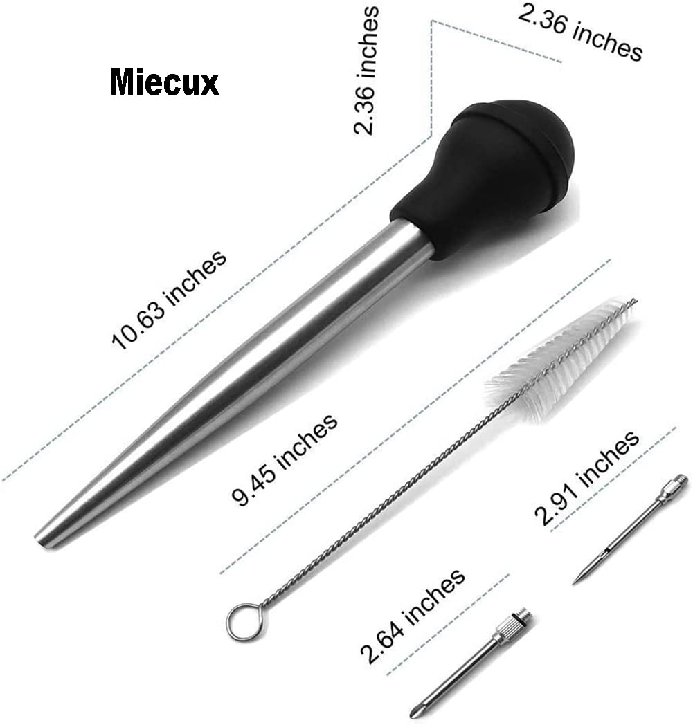 Professional Stainless Steel Turkey Baster Syringe with Cleaning Brush - Perfect for Oiling, Marinating Turkey, Beef, Pork & Fish - Essential Kitchen Tool for Thanksgiving, Grilling & Holiday Cooking