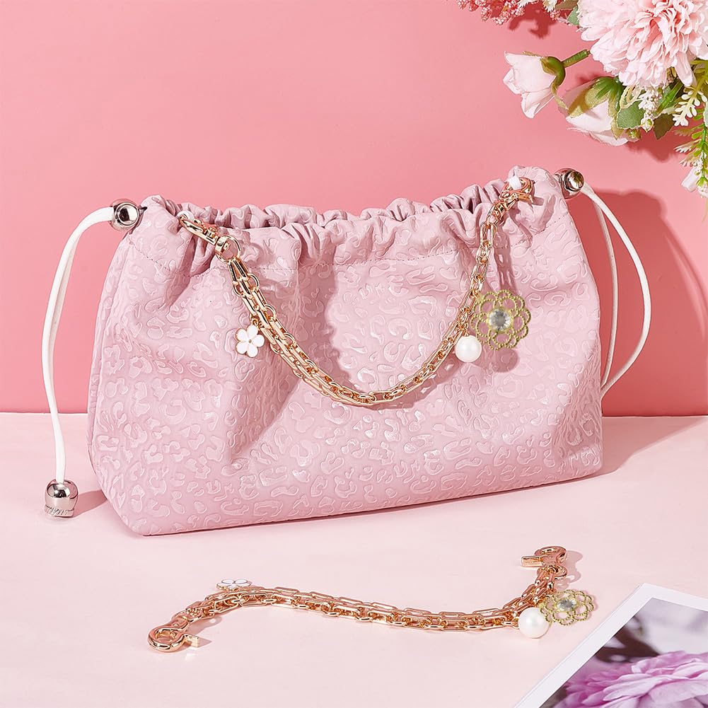 PH PandaHall 2pcs 9.8 Inch Decorative Golden Bag Chains with Flower Pearls Pendants - Purse Extender Strap, Replacement Handle for Women's Crossbody & Shoulder Bags | Perfect for Accessorizing Handbags, Evening Purses & Fashion Outfits