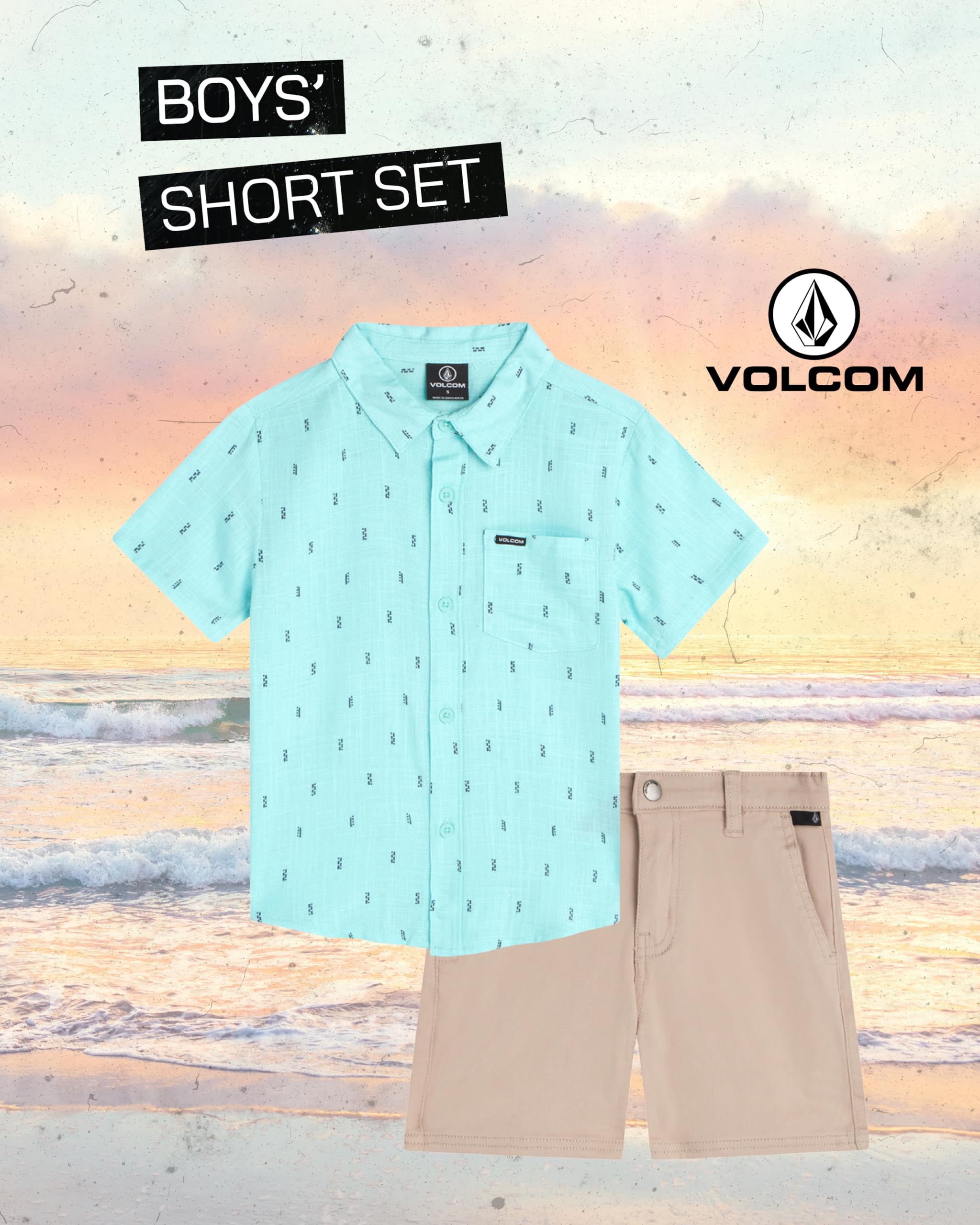 Volcom Baby Boys' 2-Piece Outfit Set - Short Sleeve Linen Button Down Shirt & Stretch Twill Shorts | Comfortable Summer Playwear for Toddlers, Beach & Outdoor Activities
