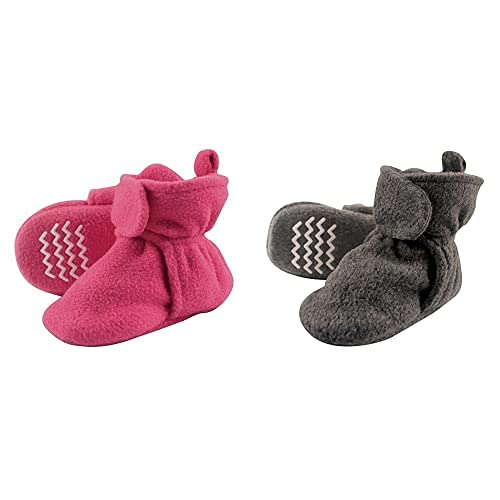 Hudson Baby Girl Fleece Booties 2-Pack, Pink & Gray - Warm Winter Footwear for 6-12 Months