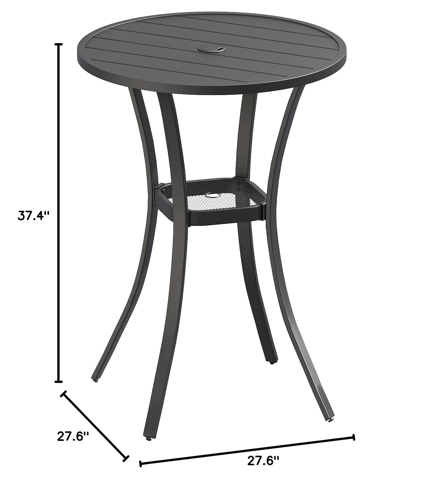 VICLLAX 28 Inch Round Outdoor Bar Table - Adjustable Height Patio Dining Table with Umbrella Hole, Weather-Resistant Black Metal Bistro Set for Balcony, Garden, Poolside & Backyard Entertaining