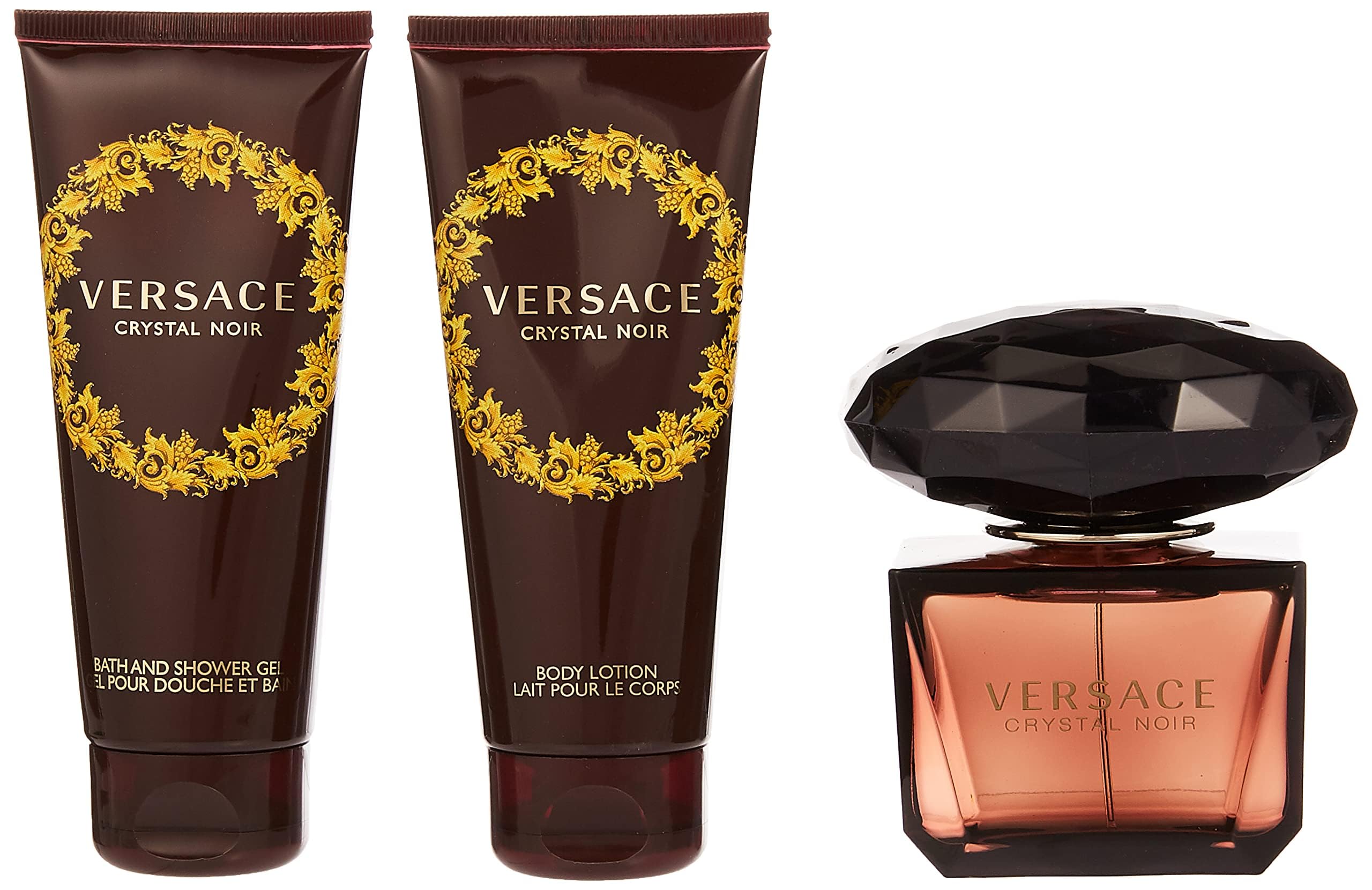 Versace Crystal Noir 4-Piece Gift Set for Women - Eau de Parfum, Body Lotion & Purse | Luxury Fragrance Gift Set for Her | Perfect for Birthday, Anniversary & Special Occasions