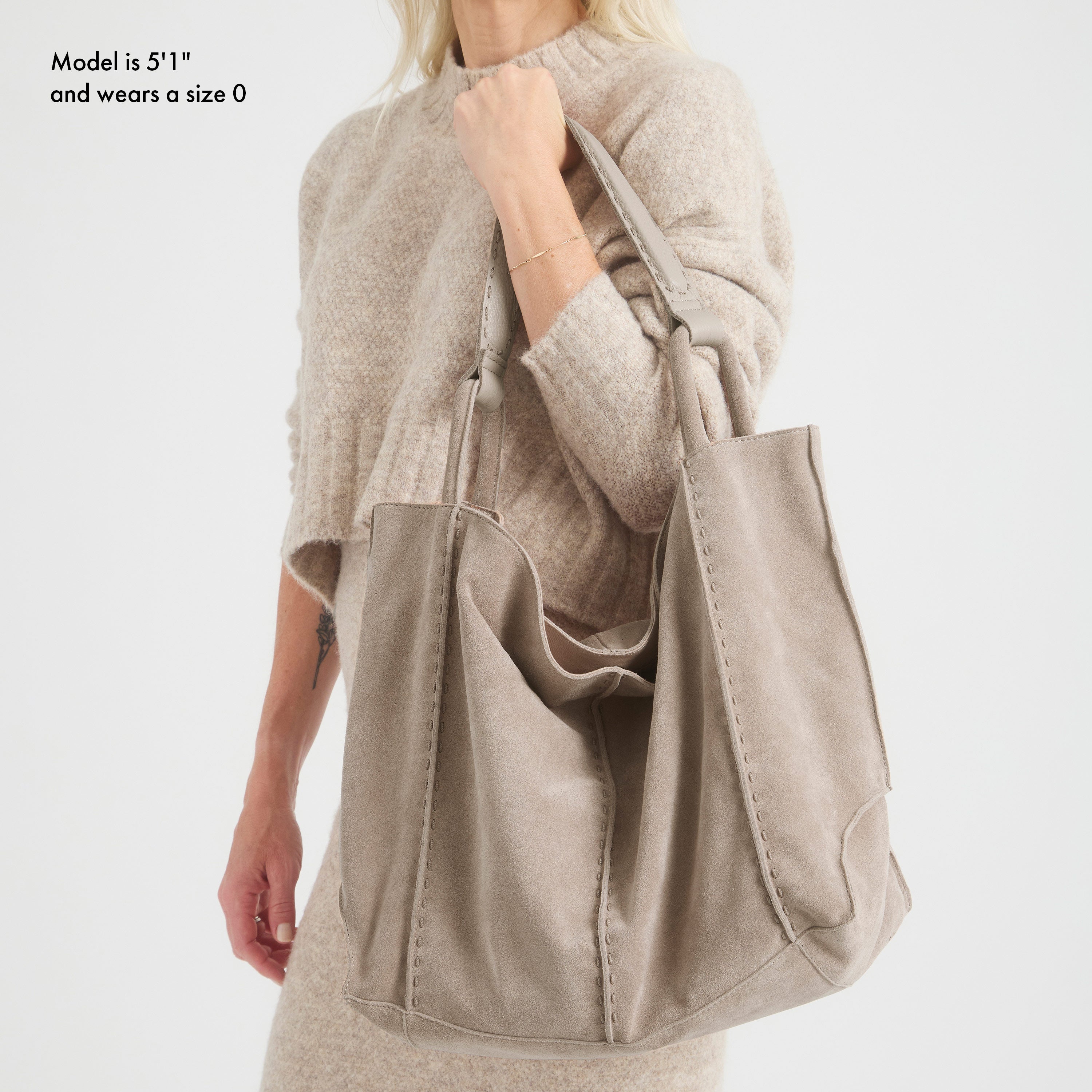 Los Feliz Large Leather Tote Bag - Sand Suede Handbag for Women, Perfect for Work, Travel & Everyday Use