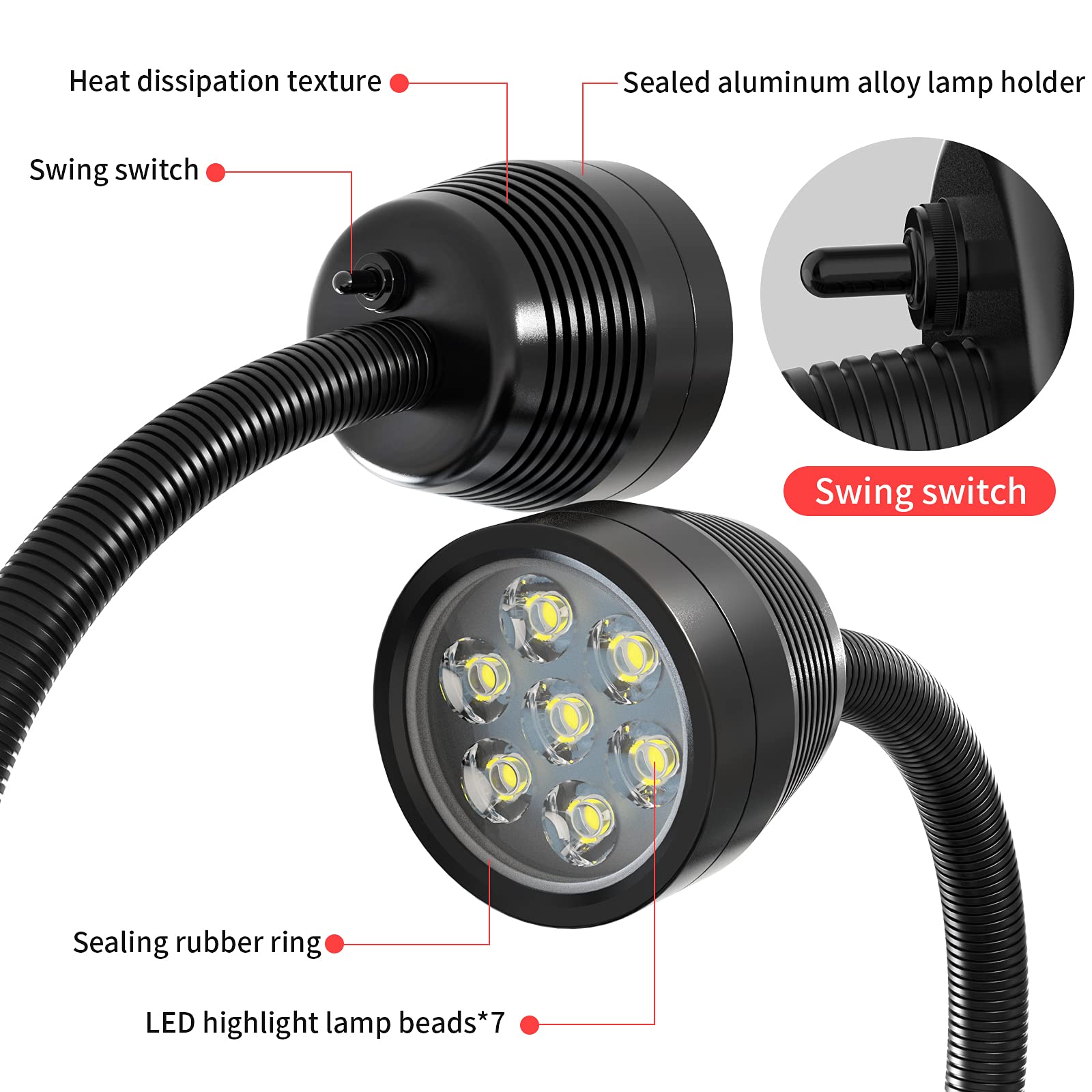 14W Magnetic Work Light - IP65 Waterproof, 1400 Lumens Flexible LED Lamp for Drill Press, Lathe & Milling | Perfect for Garage, Workshop & DIY Projects