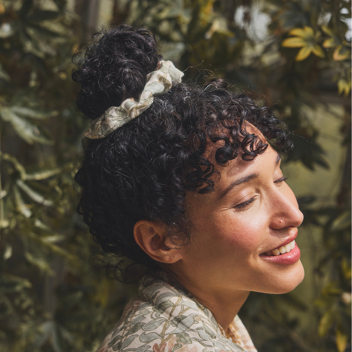 Soft Sage Honeysuckle Linen Scrunchie Hair Tie - Eco-Friendly Fabric Hair Accessories for Women, Girls (Perfect for Workouts, Yoga, Travel & Everyday Use)